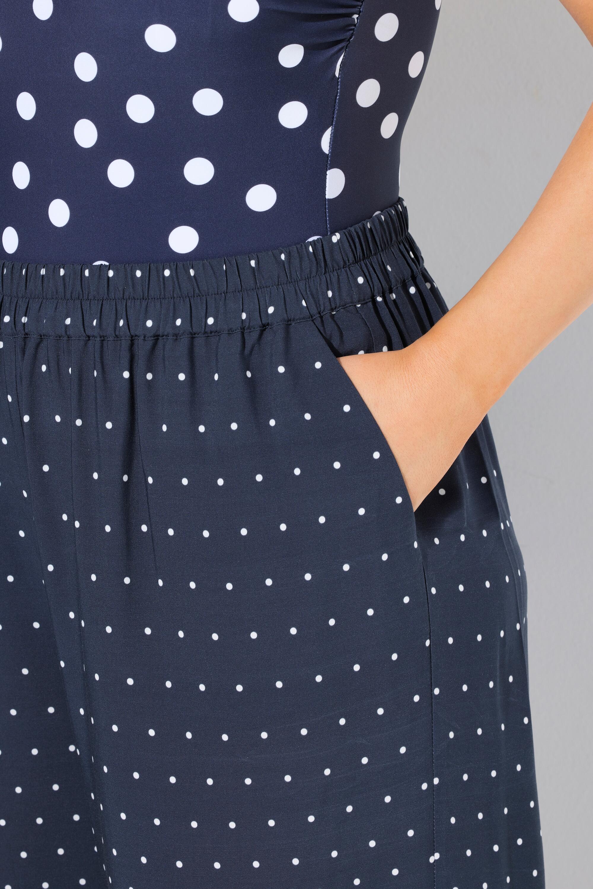 Femme Pantalon palazzo à pois. Jambe large et droite. Taille élastique 5/7