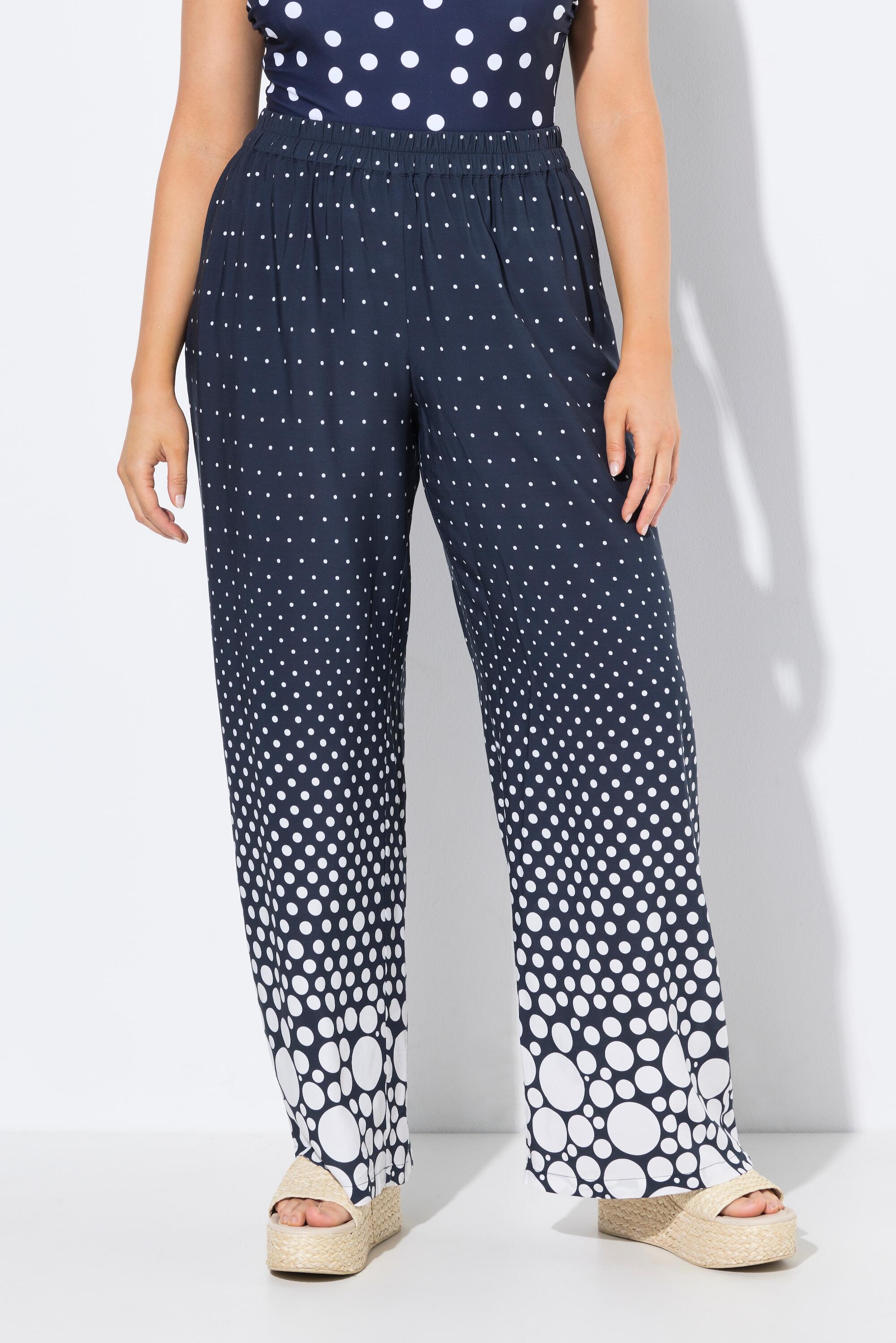 ULLA POPKEN Pantalone palazzo donna a pois in viscosa, vita elasticizzata, blu