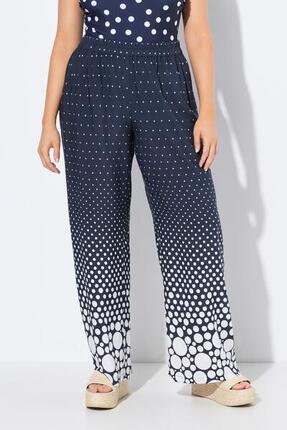 Femme Pantalon palazzo à pois. Jambe large et droite. Taille élastique