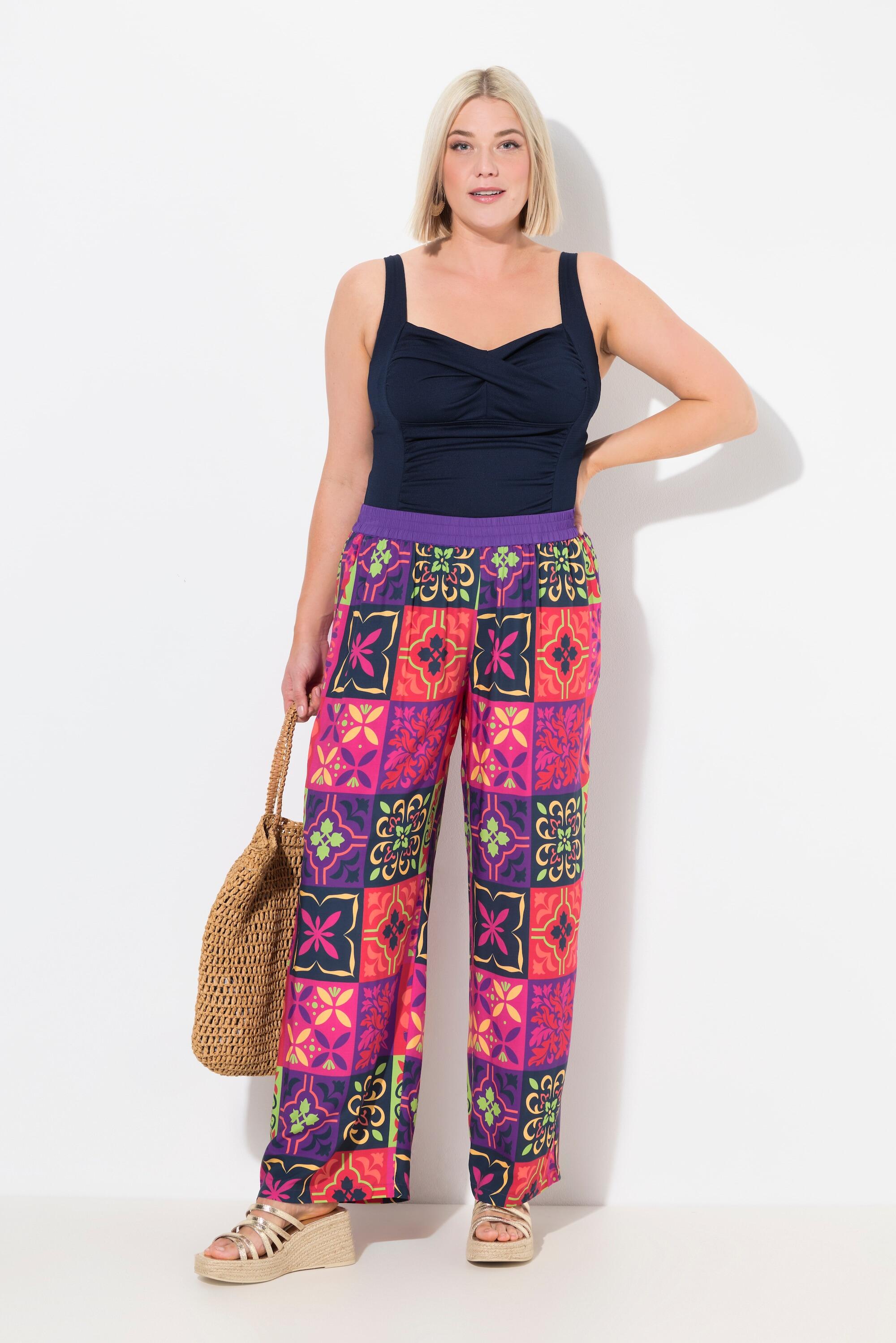 Femme Pantalon Palazzo jambe large ceinture élastique 6/7