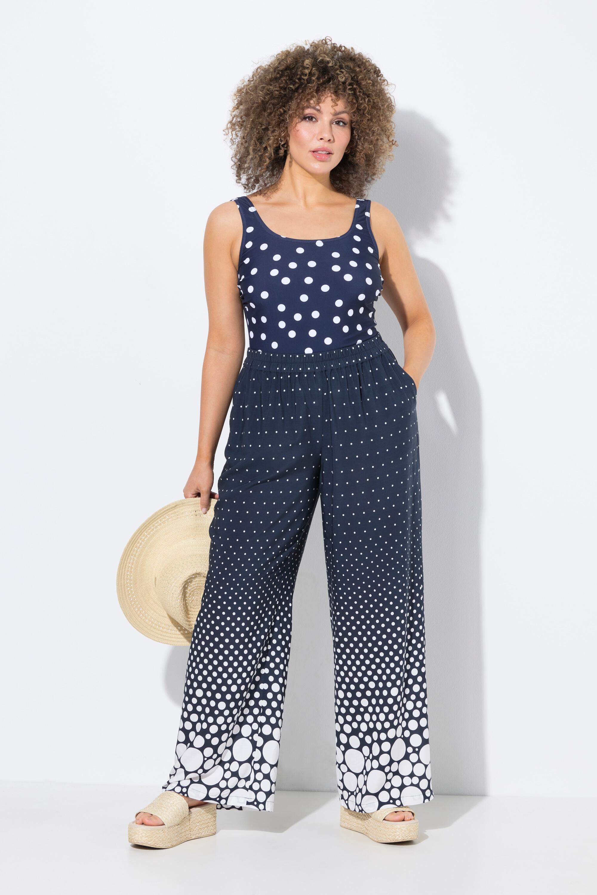 Femme Pantalon palazzo à pois. Jambe large et droite. Taille élastique 6/7