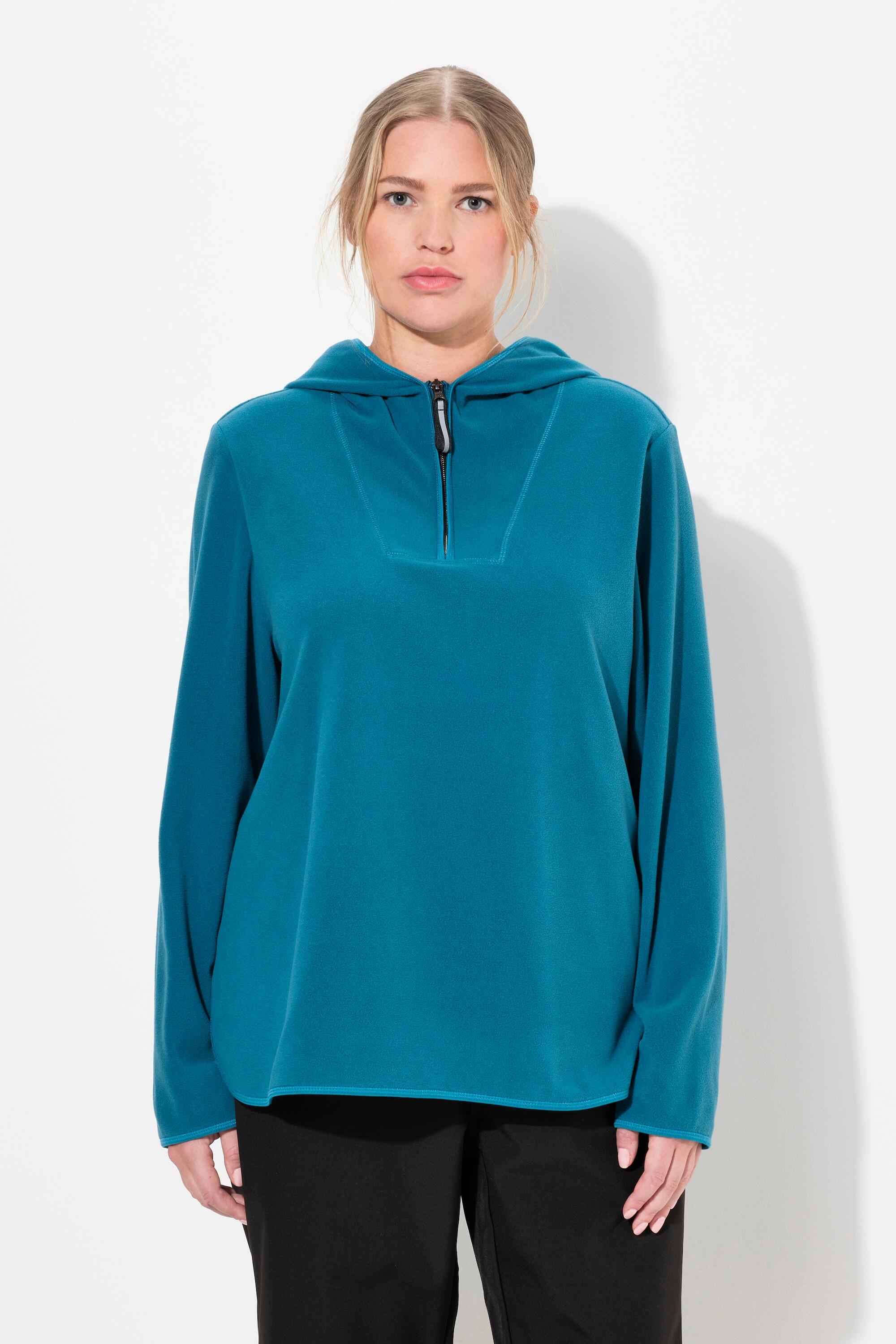 ULLA POPKEN Women's Short Oversize Recycled Fleece Trucker Sweater, Blue/Green