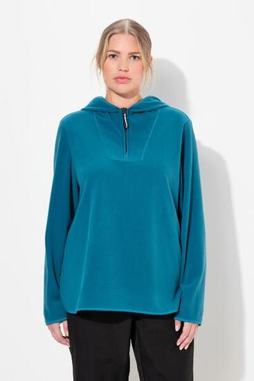 Dames Troyer van fleece kort oversized capuchon lange mouwen gerecycled