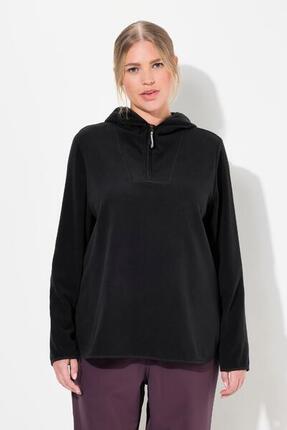 Dames Troyer van fleece kort oversized capuchon lange mouwen gerecycled