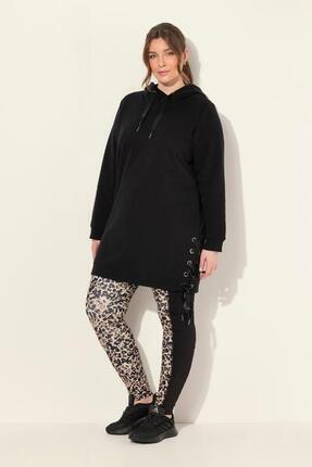 Femme Long sweat à capuche manches longues et bandes en satin