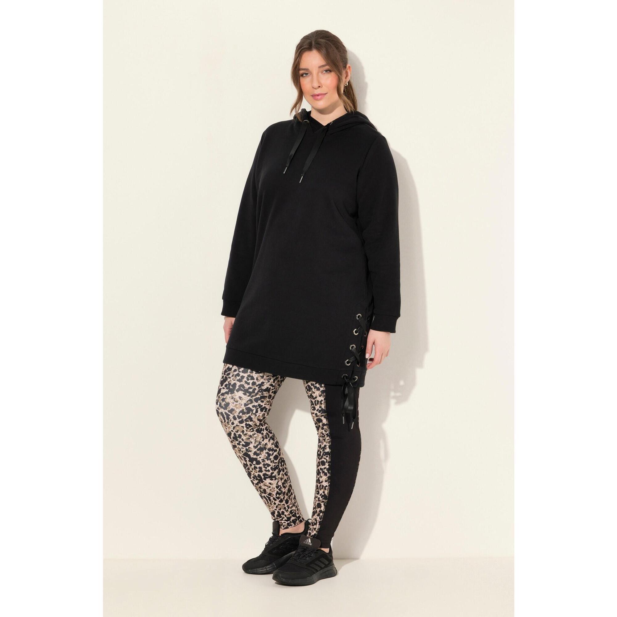 Ulla Popken - Femme Long Sweat À Capuche Manches Longues Et Bandes En Satin - Sweat-shirt - Noir - Decathlon