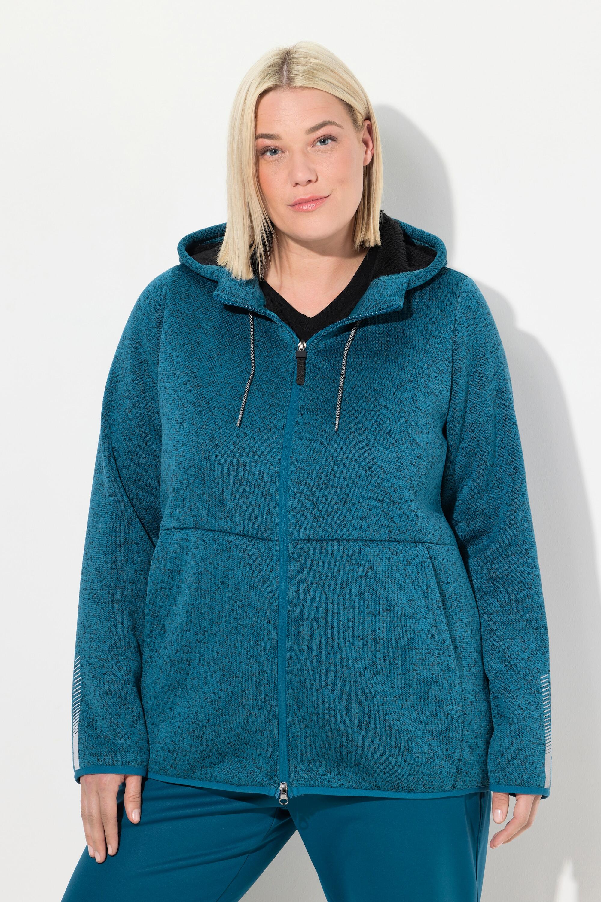 ULLA POPKEN Plus-Size Women's Fleece Jacket - Two-Way Zip, Reflectors