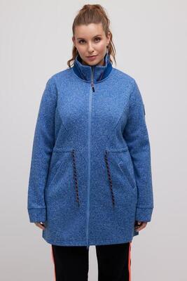Damen Long-Strickjacke Tunnelzug Stehkragen 2-Wege-Zipper