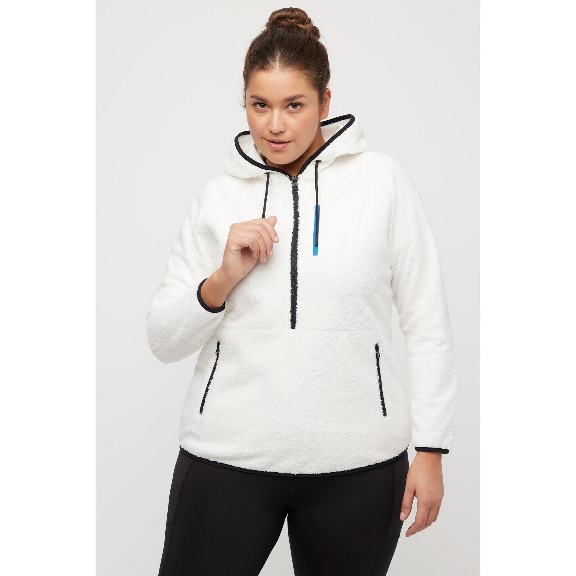 Ulla Popken - Femme Sweat À Capuche En Polaire Imprimé Coordonnées Poches Zippées - Sweat Zippé - Blanc - Decathlon