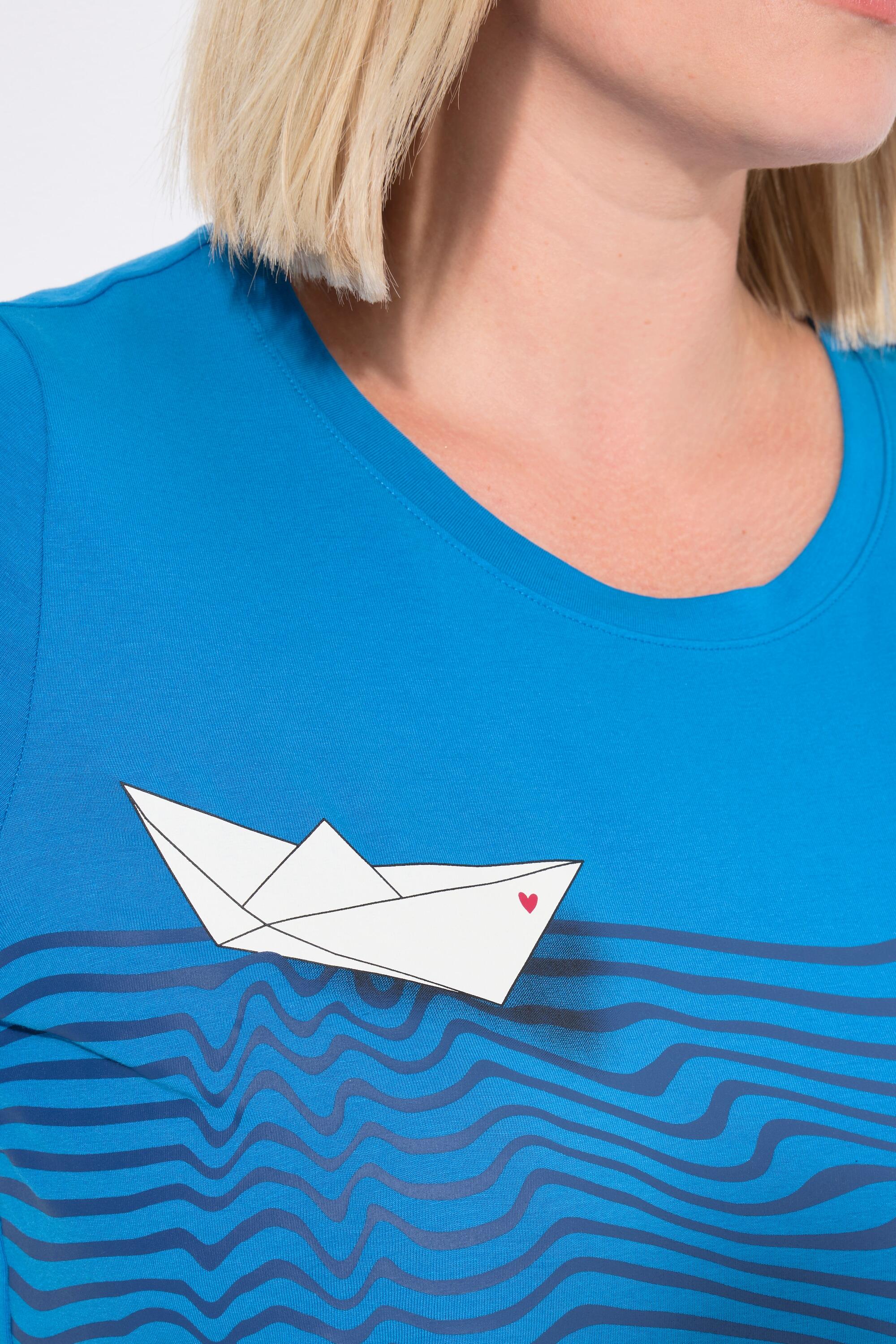 Femme T-shirt à rayures motif bateau en papier encolure bateau et manches 3/4 3/7