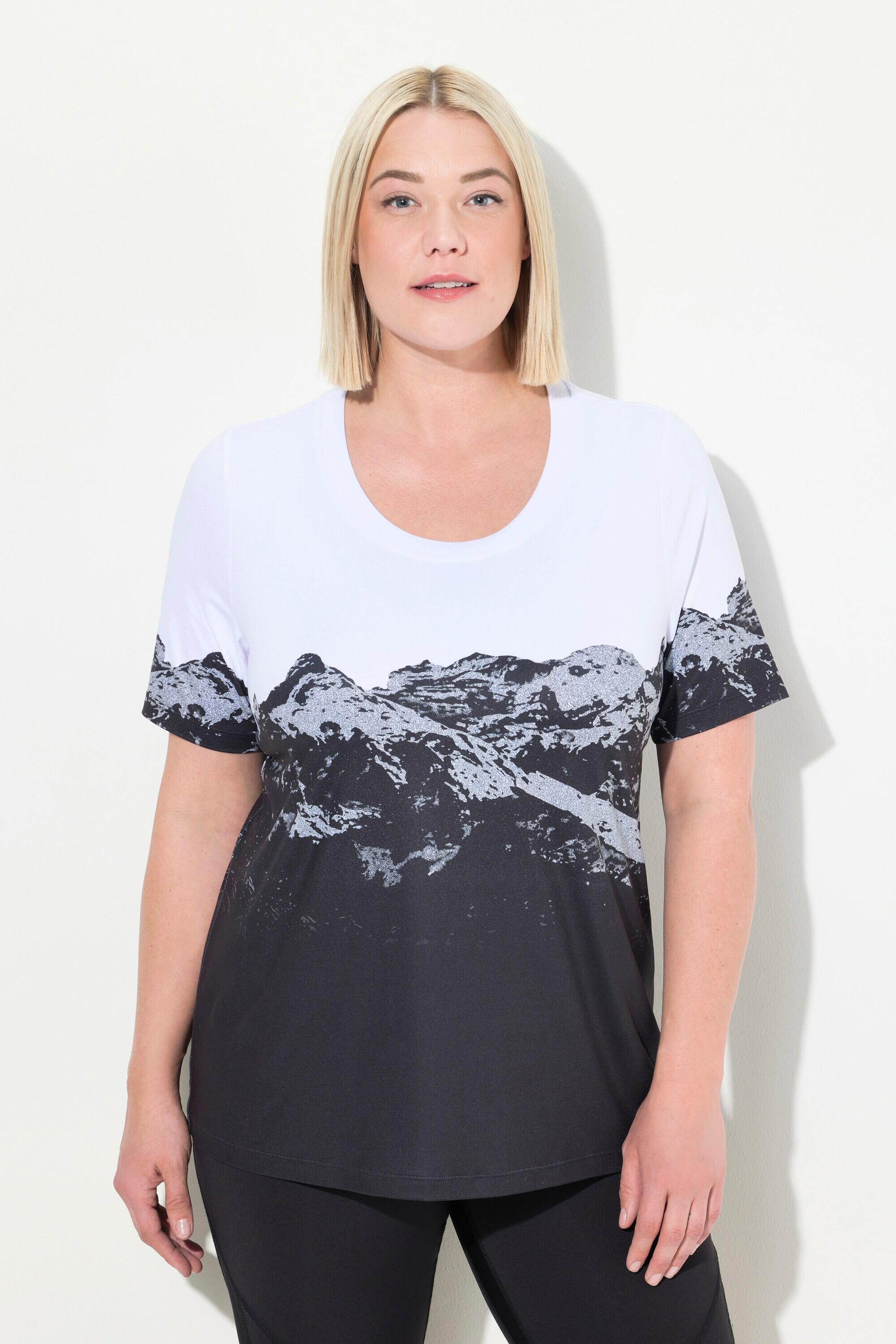 ULLA POPKEN T-shirt tecnico donna taglie comode in poliestere riciclato con stampa montagne