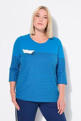 Damen Shirt Ringel Papierboot U-Boot-Ausschnitt 3/4-Arm