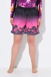 Femme Short technique en mesh. Imprimé palmiers. Jambe large et taille élastique