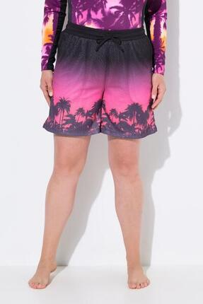 Femme Short technique en mesh. Imprimé palmiers. Jambe large et taille élastique