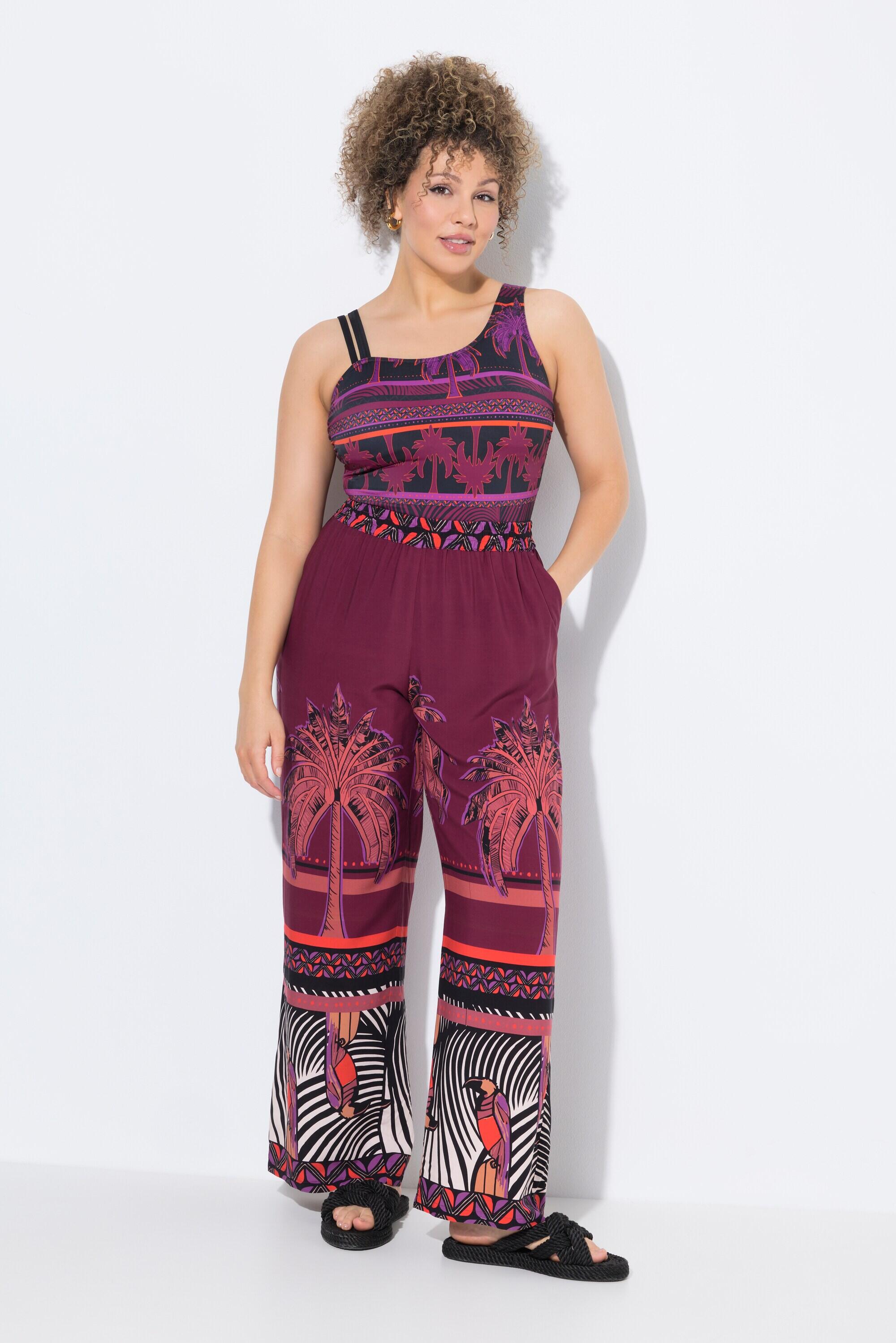 Femme Pantalon palazzo imprimé palmiers. Jambe large et taille élastique 5/7