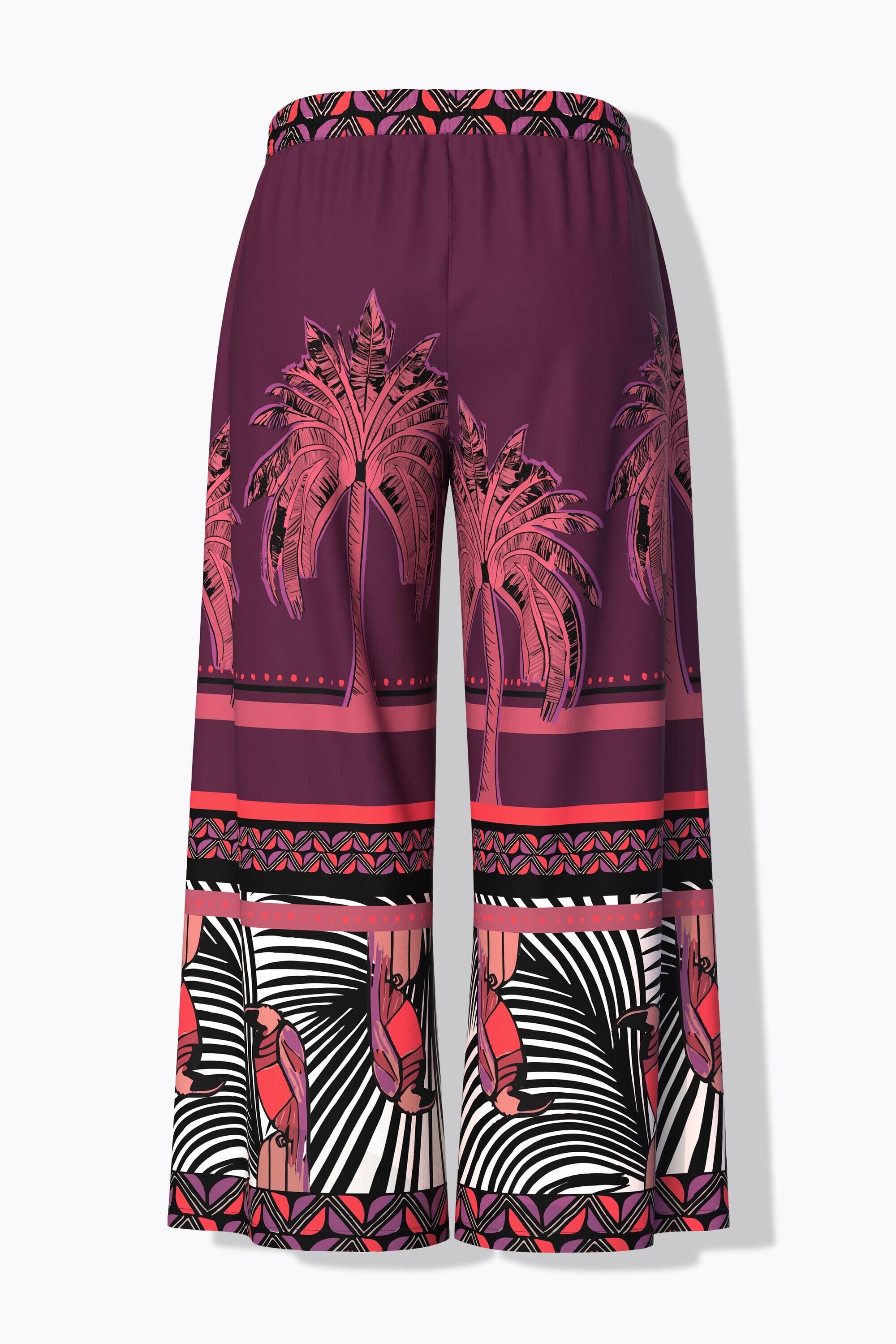 Femme Pantalon palazzo imprimé palmiers. Jambe large et taille élastique 7/7