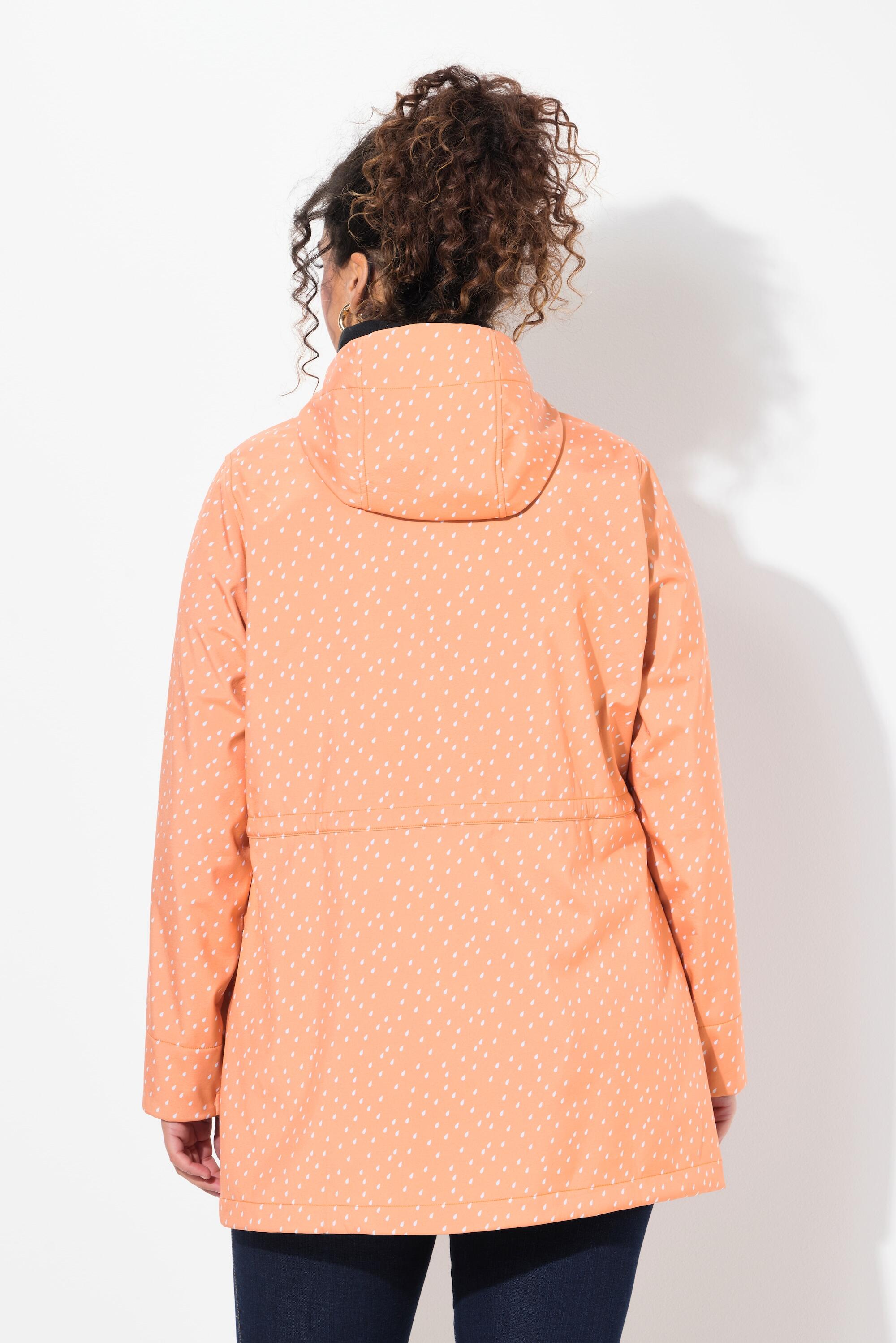 Dames Lange softshell-jas waterdicht regendruppel-motief capuchon 2/7