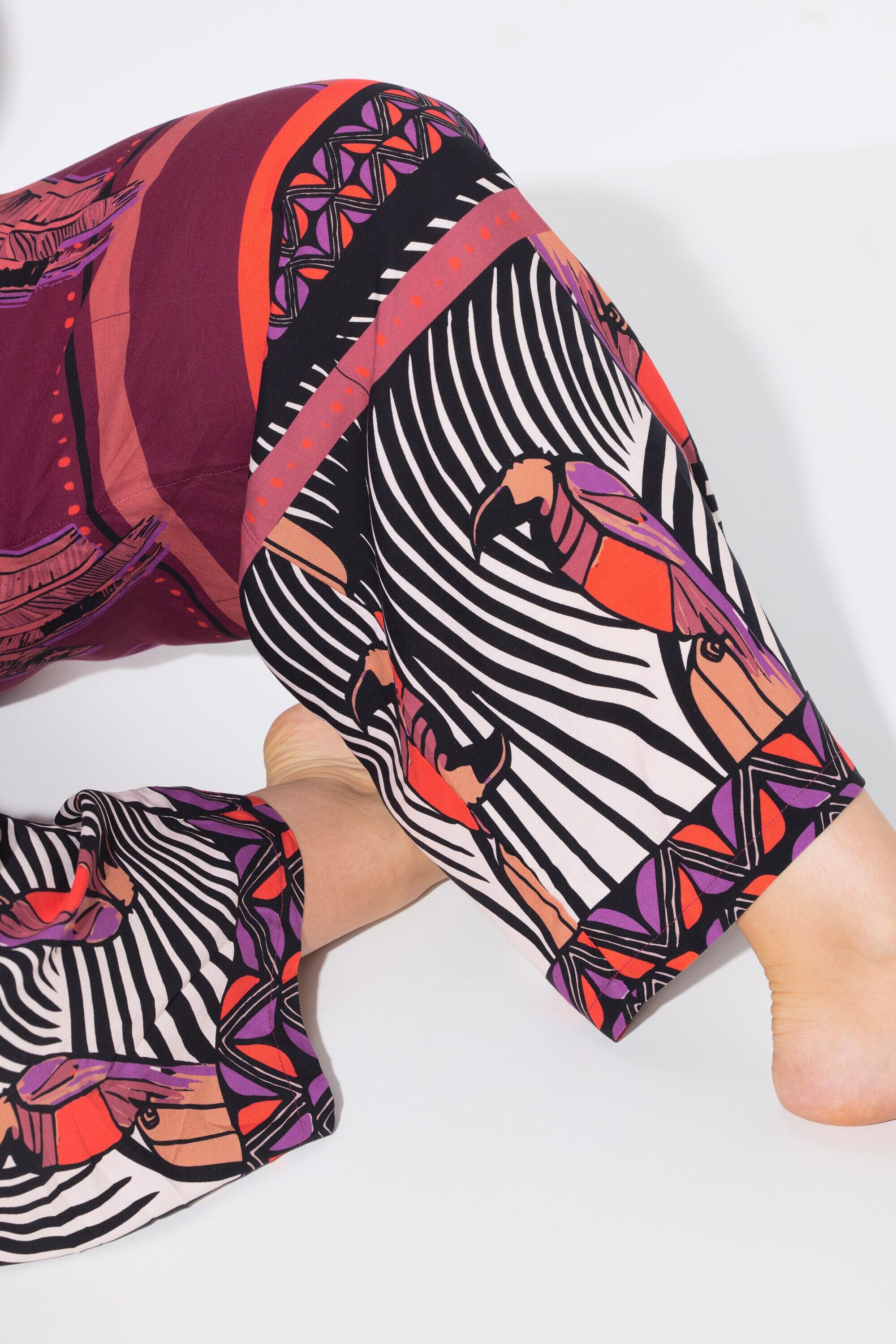 Femme Pantalon palazzo imprimé palmiers. Jambe large et taille élastique 4/7