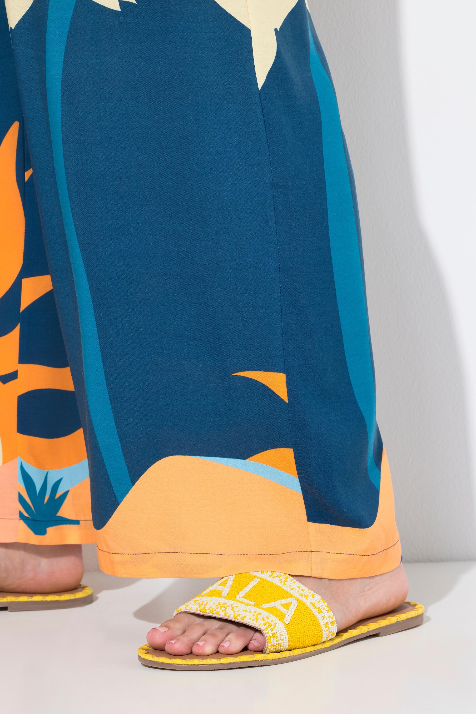Dames Wijde broek palmen/zonnen wijde pijpen elastische tailleband 11/13