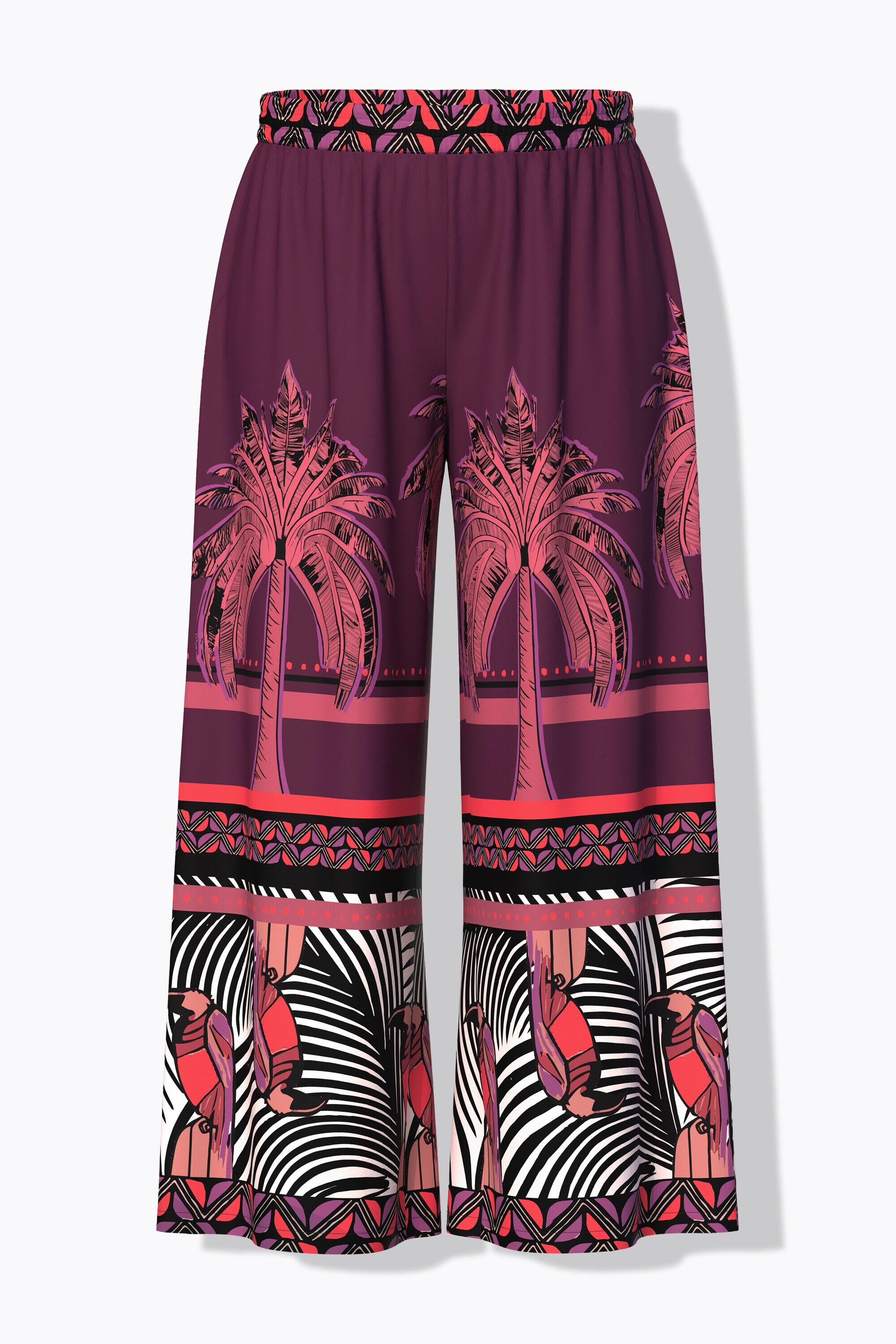 Femme Pantalon palazzo imprimé palmiers. Jambe large et taille élastique 6/7