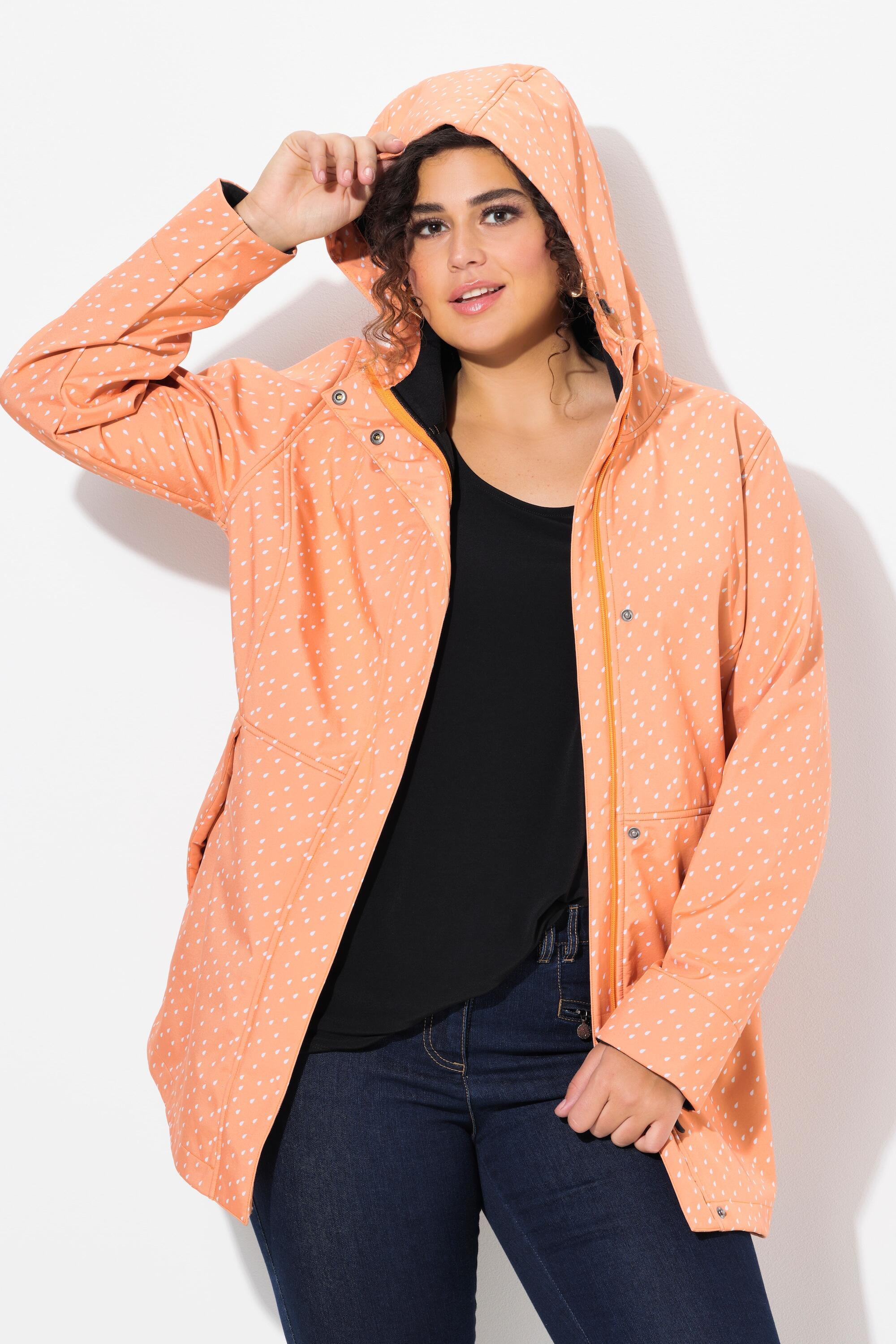 Dames Lange softshell-jas waterdicht regendruppel-motief capuchon 7/7