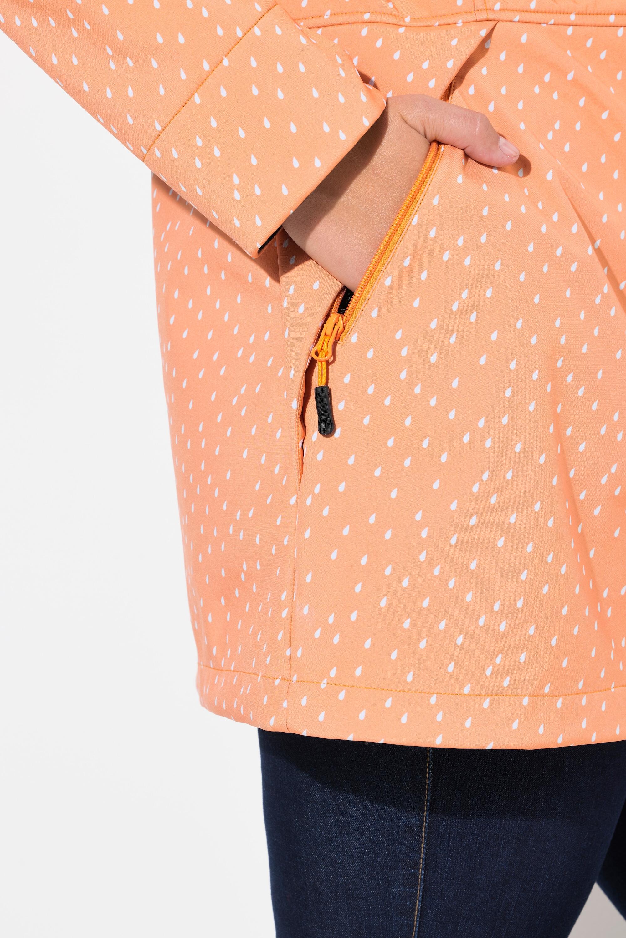 Dames Lange softshell-jas waterdicht regendruppel-motief capuchon 6/7