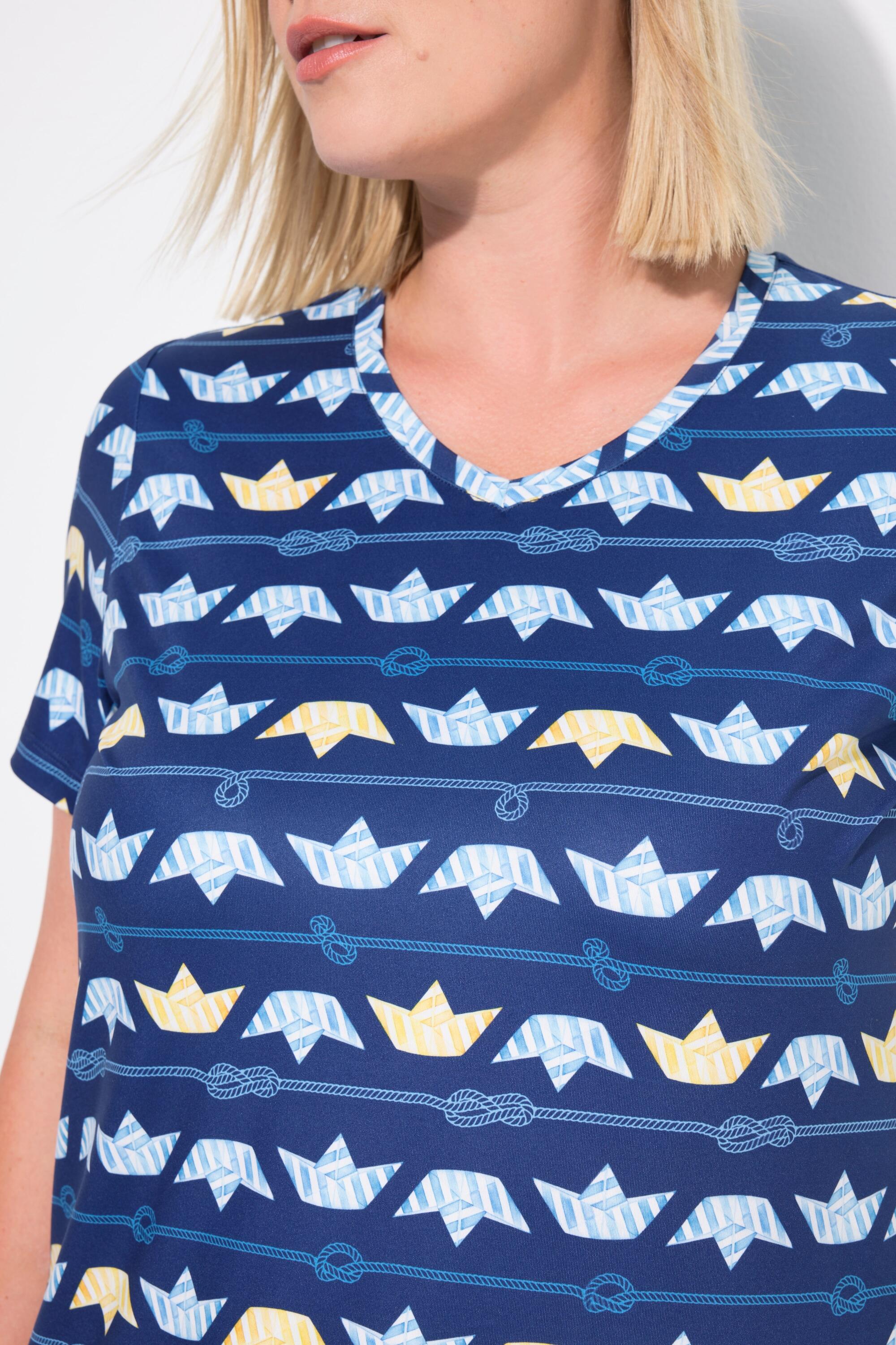 Femme T-shirt technique avec motif petits bateaux col en V et manches courtes 3/7