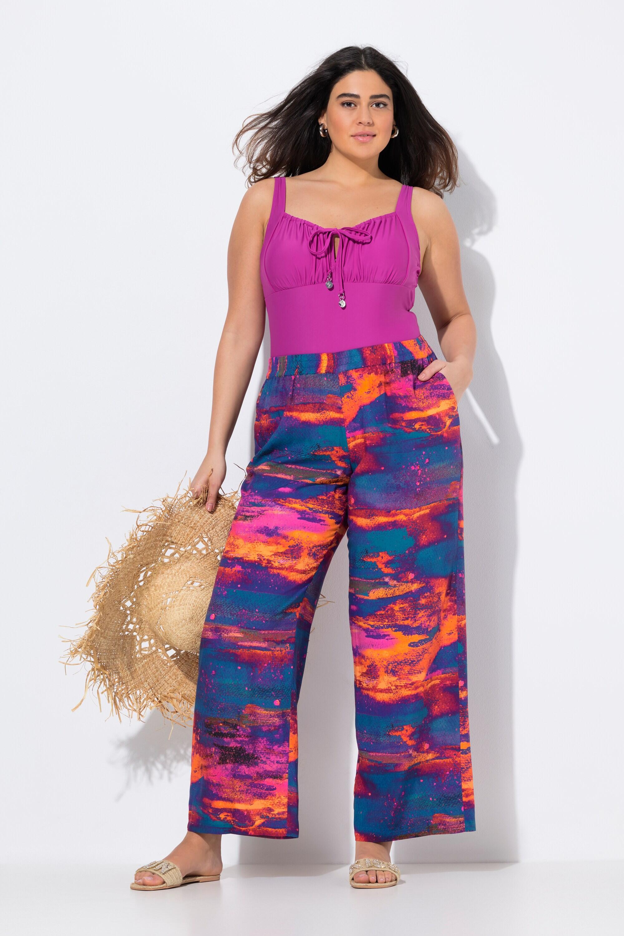 Femme Pantalon palazzo jambe large et droite taille élastique 5/7