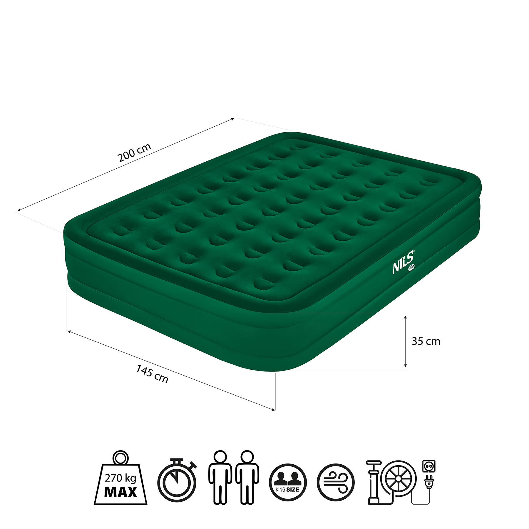 Tweepersoonsmatras kingsize + elektrische pomp NC2808 Nils Camp 4/7