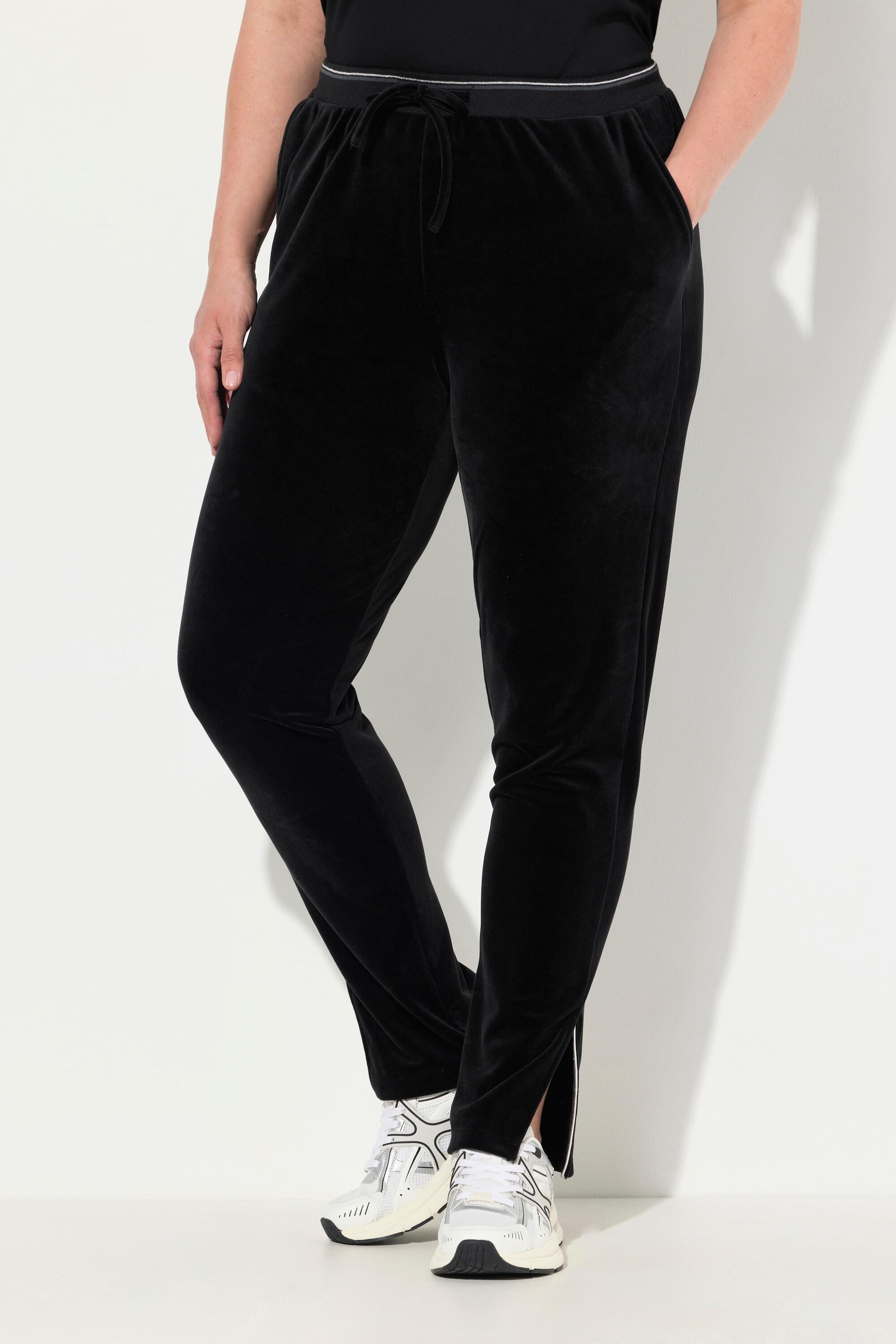 ULLA POPKEN Women's Velvet Jogging Pants BLACK with Shiny Piping