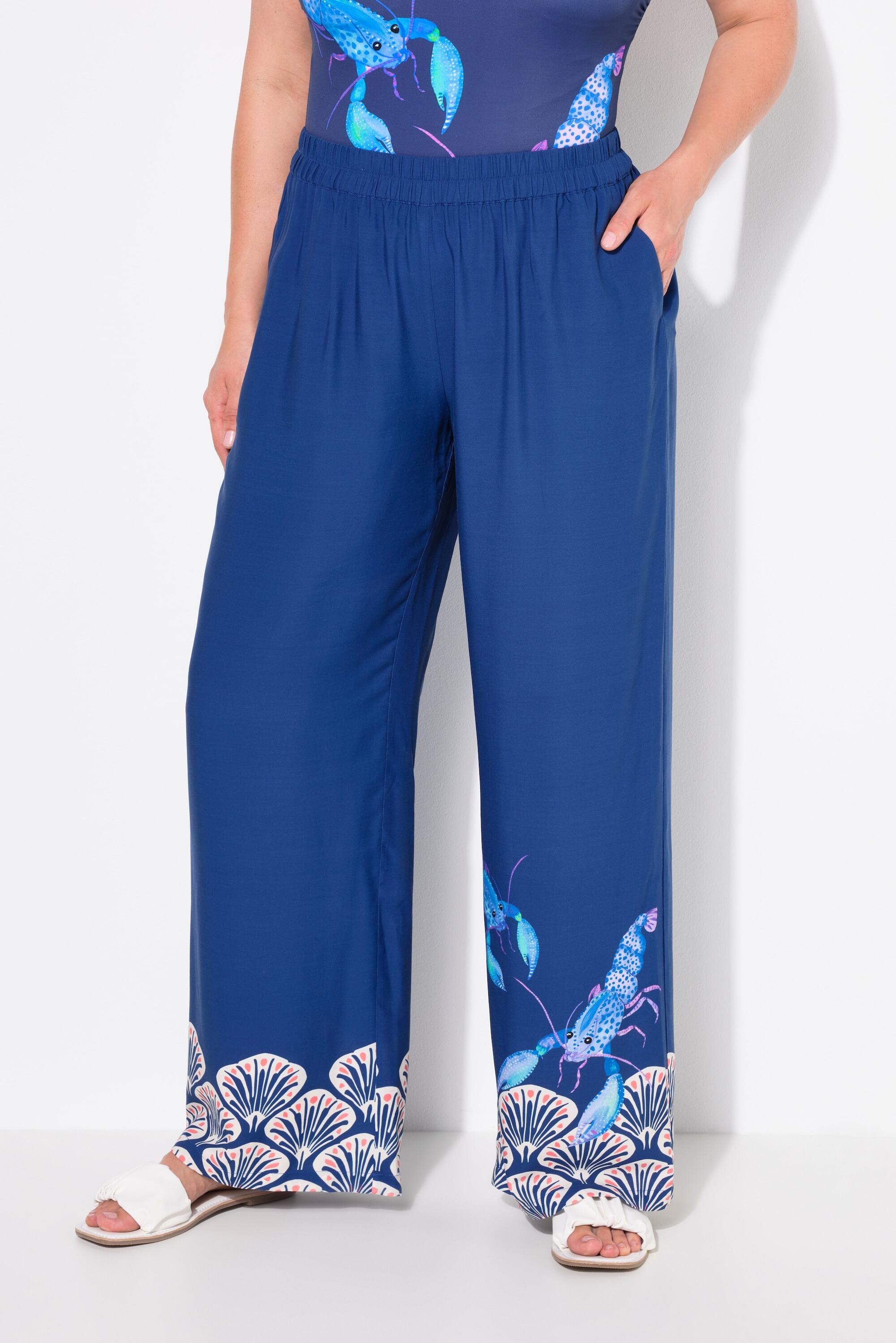 ULLA POPKEN Women's Viscose Palazzo Trousers with Shell Border and Elastic Waist