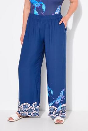 Femme Pantalon palazzo bordure coquillages jambe large et taille élastique
