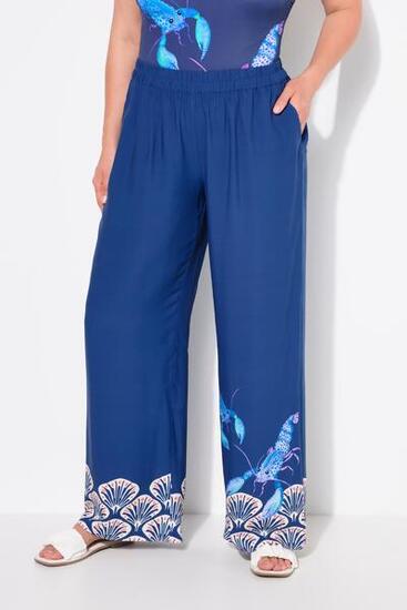 Femme Pantalon palazzo bordure coquillages jambe large et taille élastique