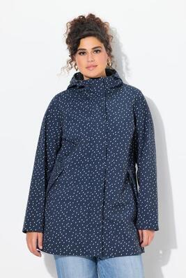 Dames lange softshell-jas waterdicht regendruppel-motief capuchon
