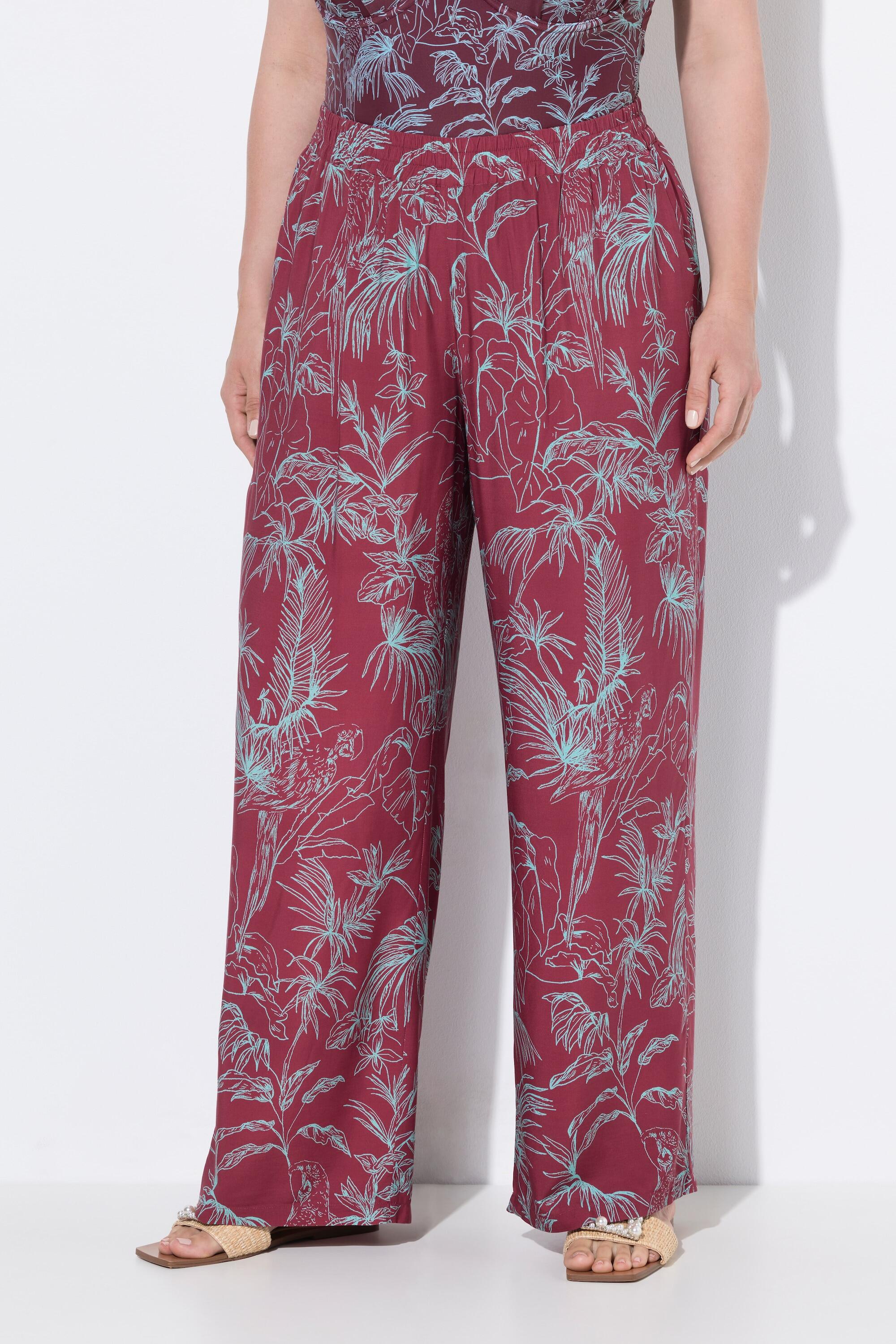 ULLA POPKEN Women's Jungle Print Palazzo Trousers, Plus Size Viscose, Wide Leg