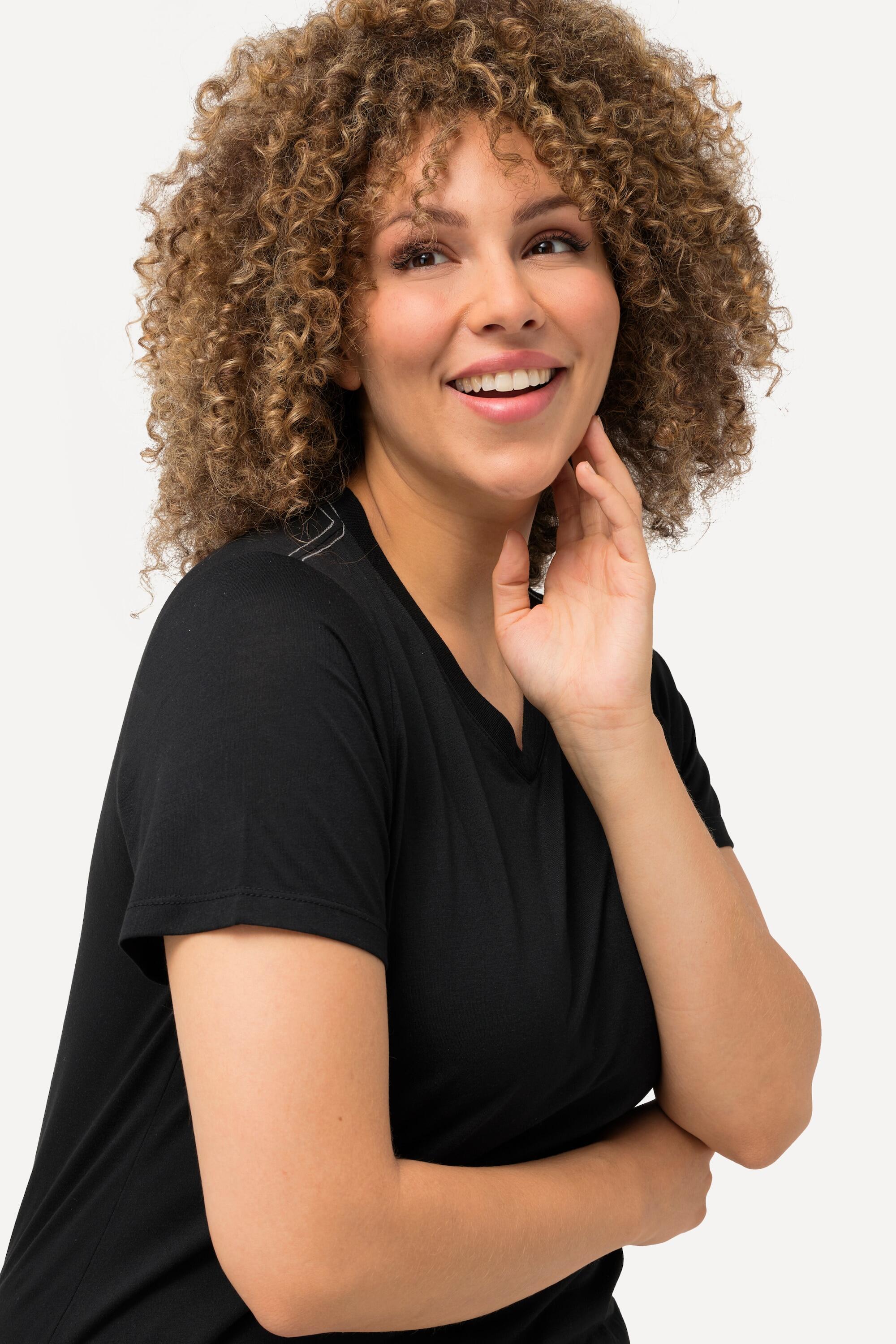 Femme T-shirt technique antibactérien décolleté en V et manches courtes 3/5
