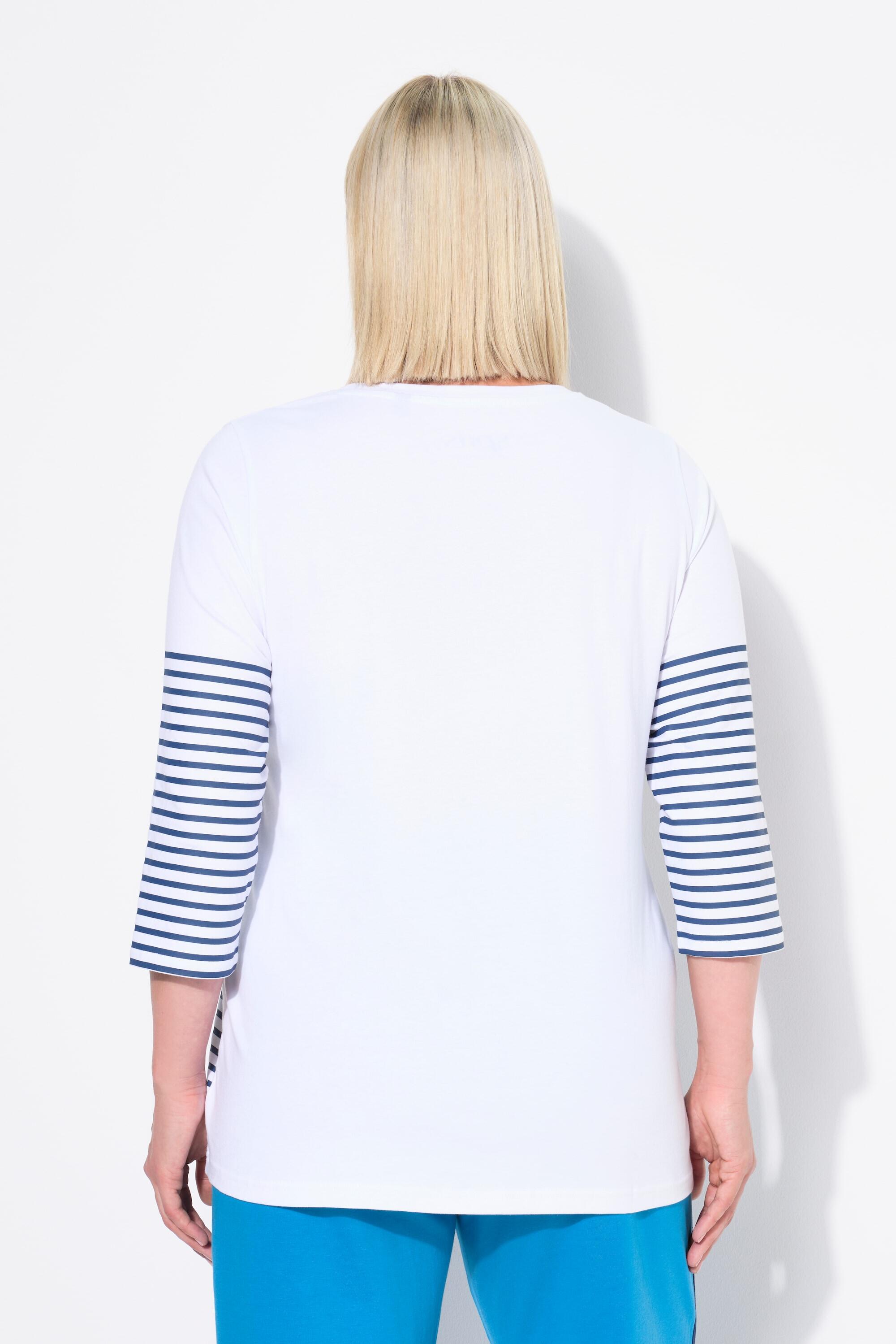 Femme T-shirt à rayures motif bateau en papier encolure bateau et manches 3/4 2/6