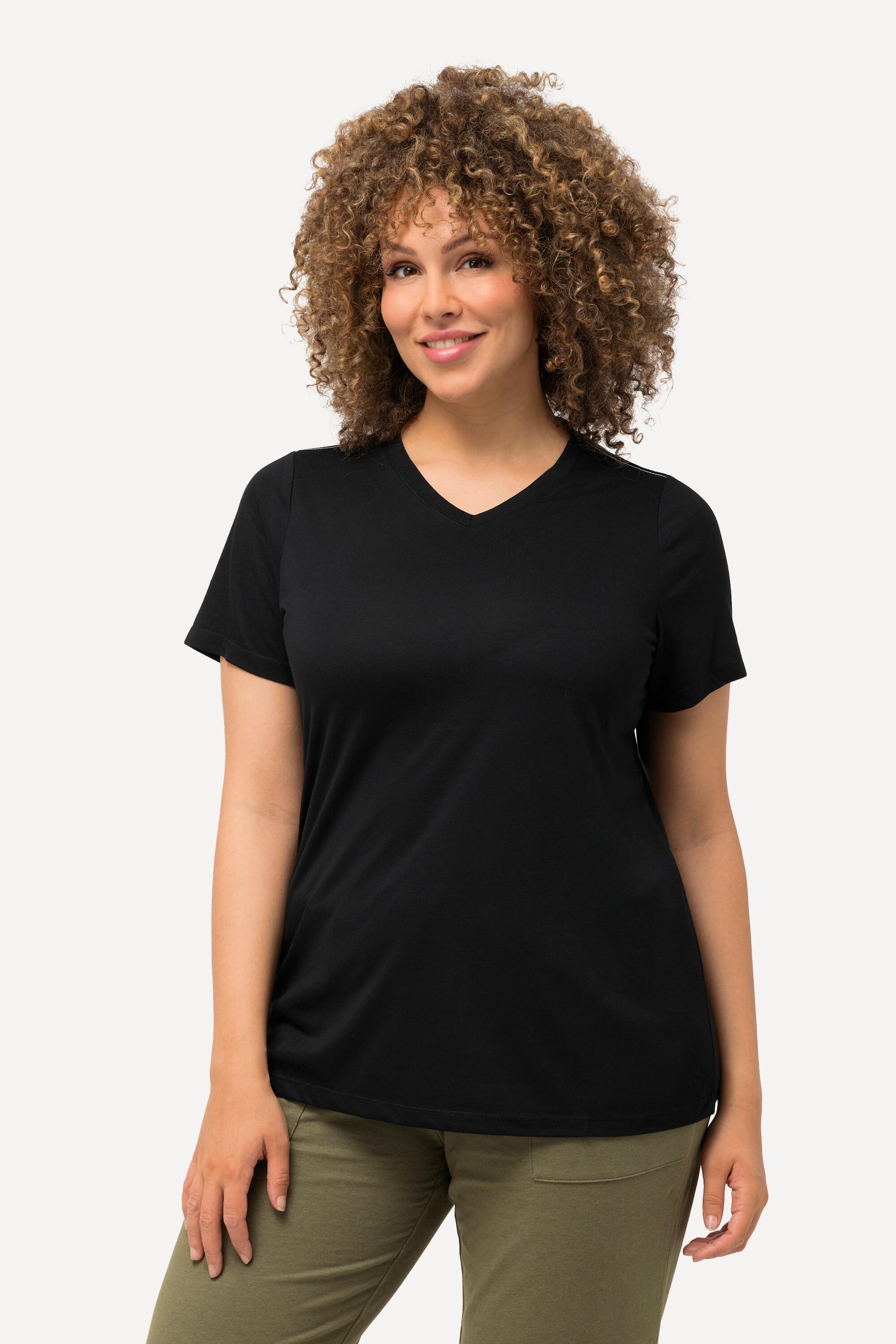 ULLA POPKEN T-shirt tecnico donna antibatterico scollo a V nero, vestibilità Classic