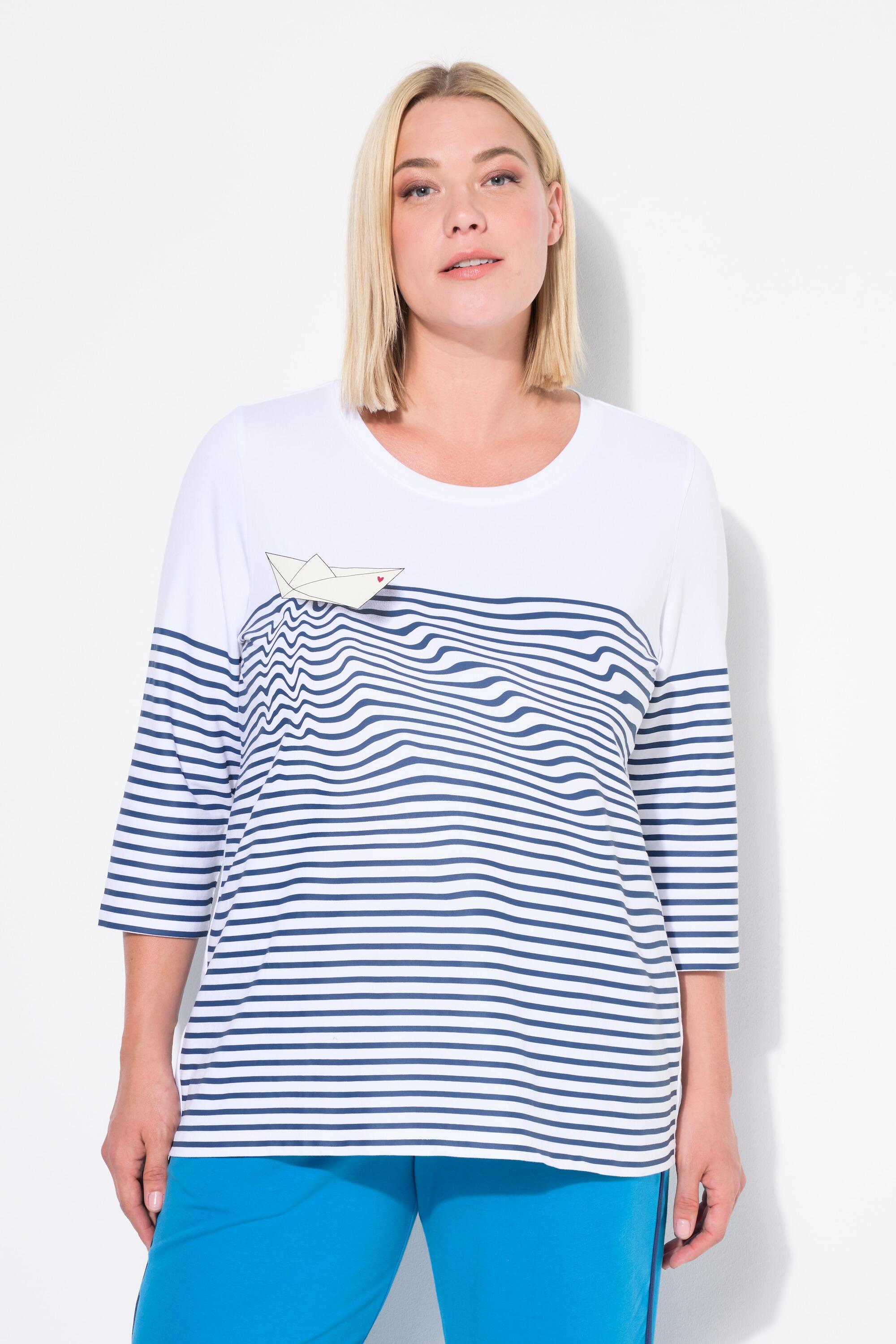 ULLA POPKEN T-shirt donna taglie comode righe con barca di carta