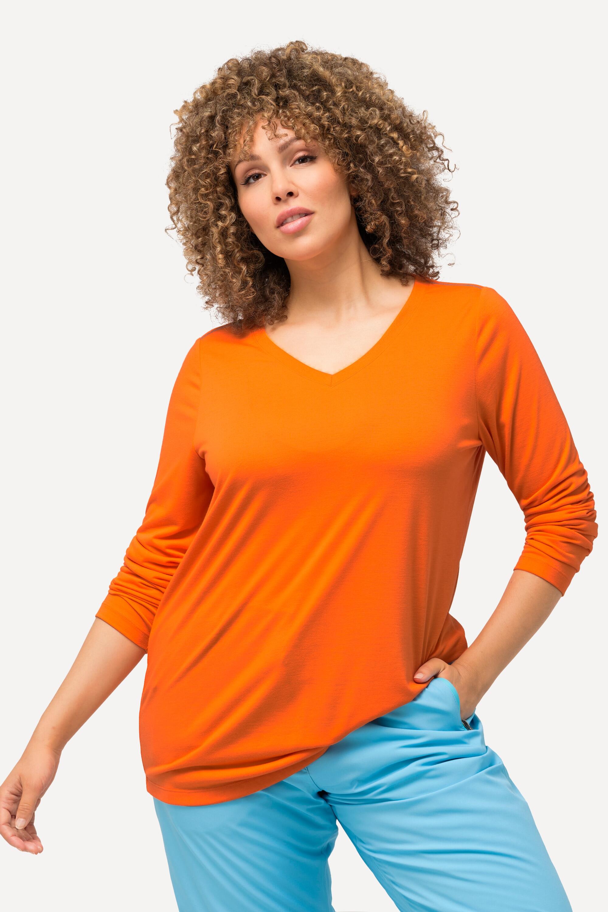 Femme T-shirt technique antibactérien col en V et manches longues 4/5