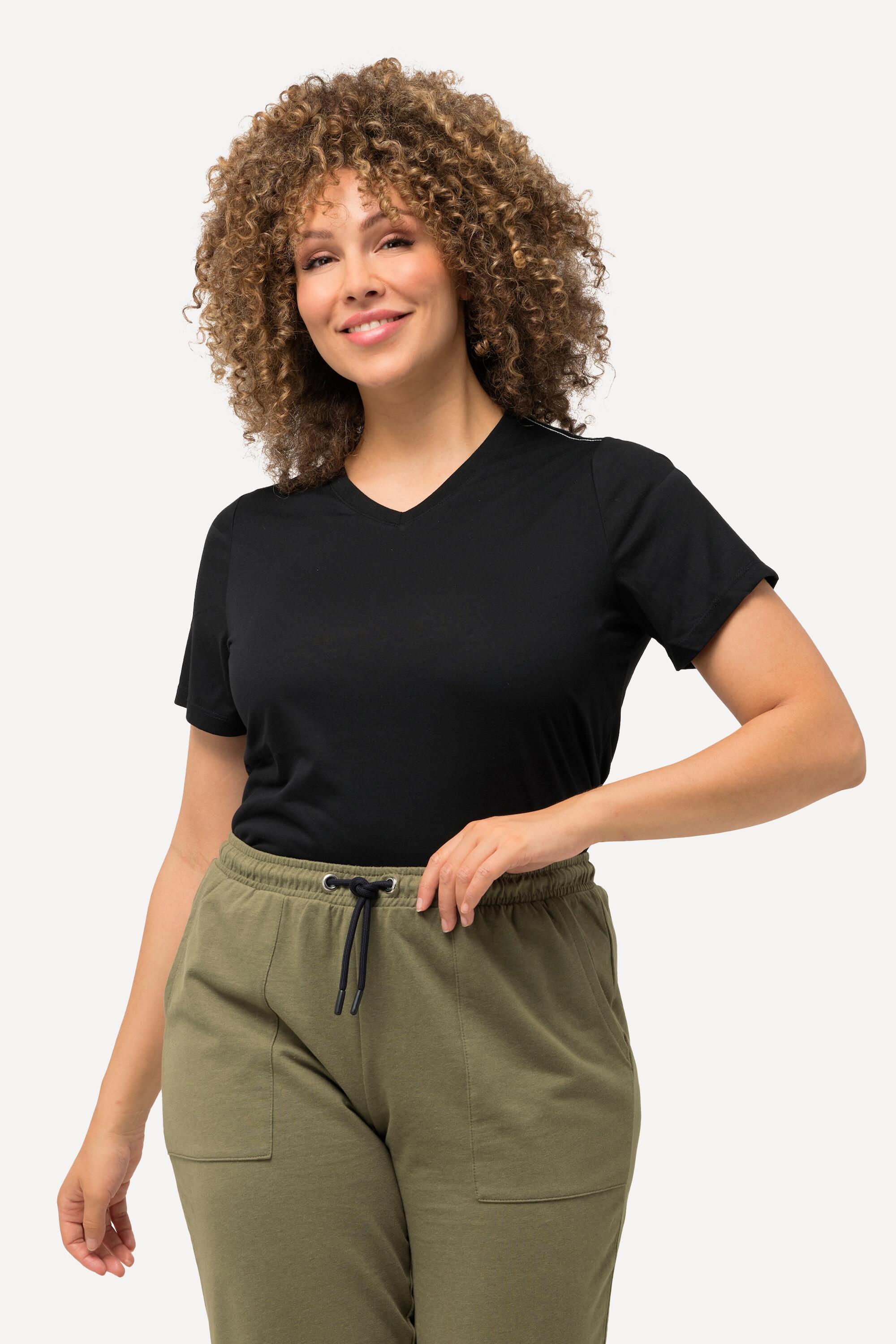 Femme T-shirt technique antibactérien décolleté en V et manches courtes 4/5