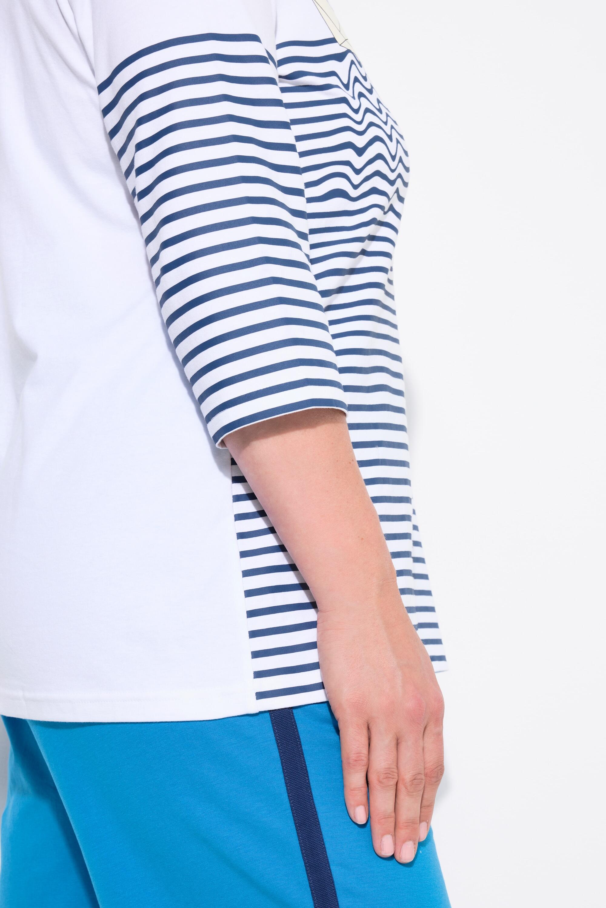 Femme T-shirt à rayures motif bateau en papier encolure bateau et manches 3/4 4/6