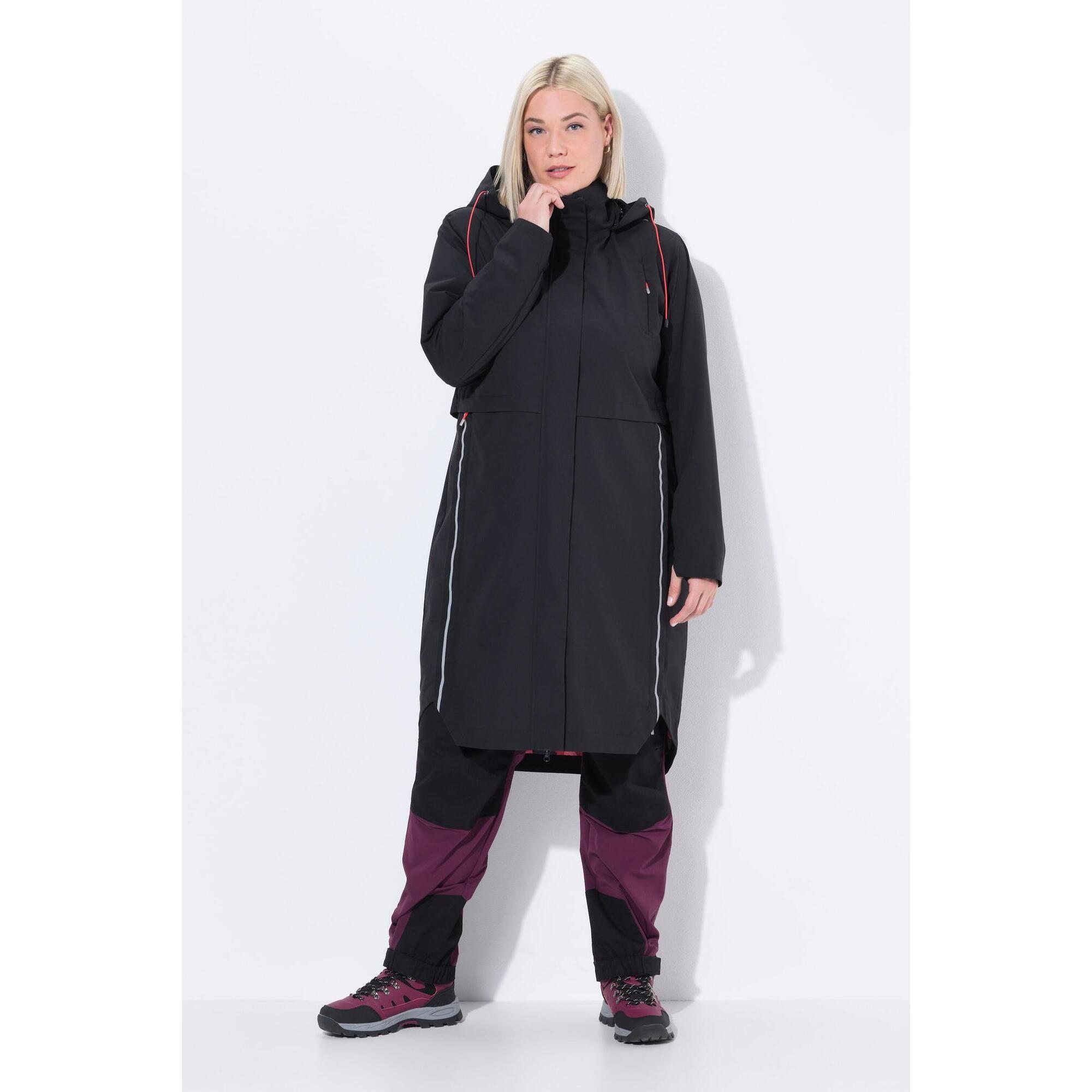 Ulla Popken - Femme Veste Technique À Capuche Modèle Imperméable Poches Zippées - Veste - Noir - Decathlon