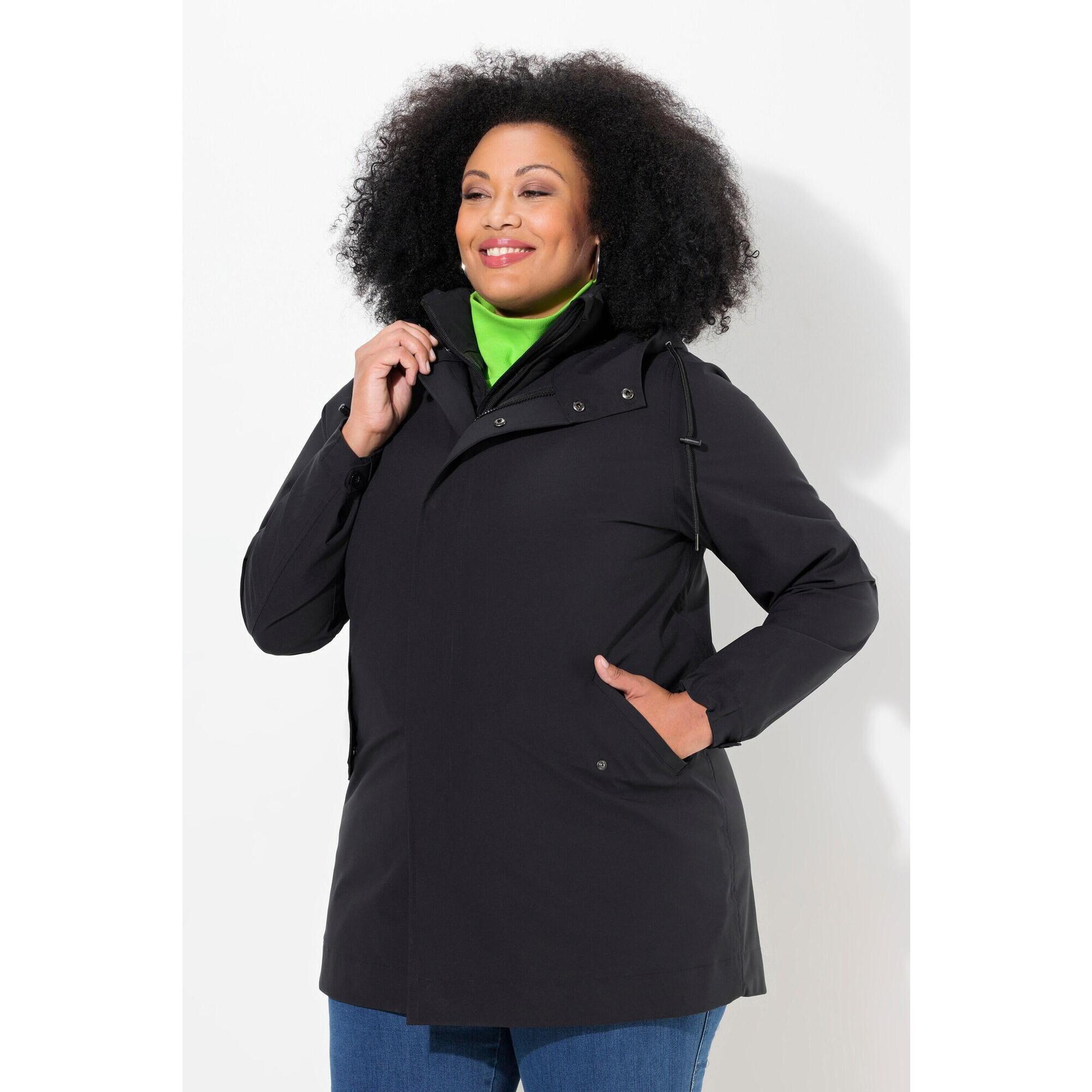 Ulla Popken - Femme Veste Technique Hyprar 3-en-1 Gilet Matelassé Capuche Coupe Évasée - Veste - Noir - Decathlon