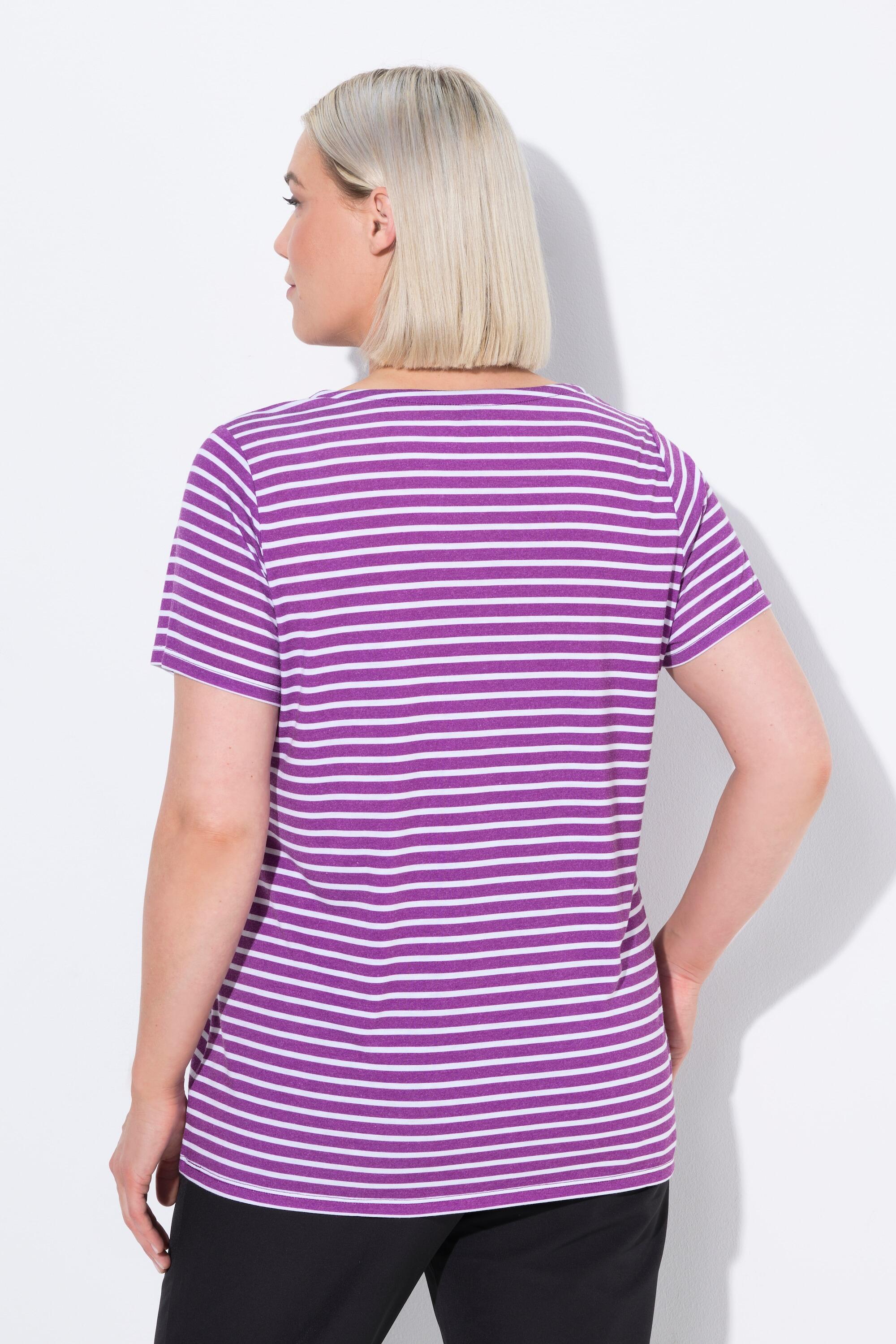 Femme T-shirt technique rayé. Col V et manches courtes. Coupe Classic 2/6