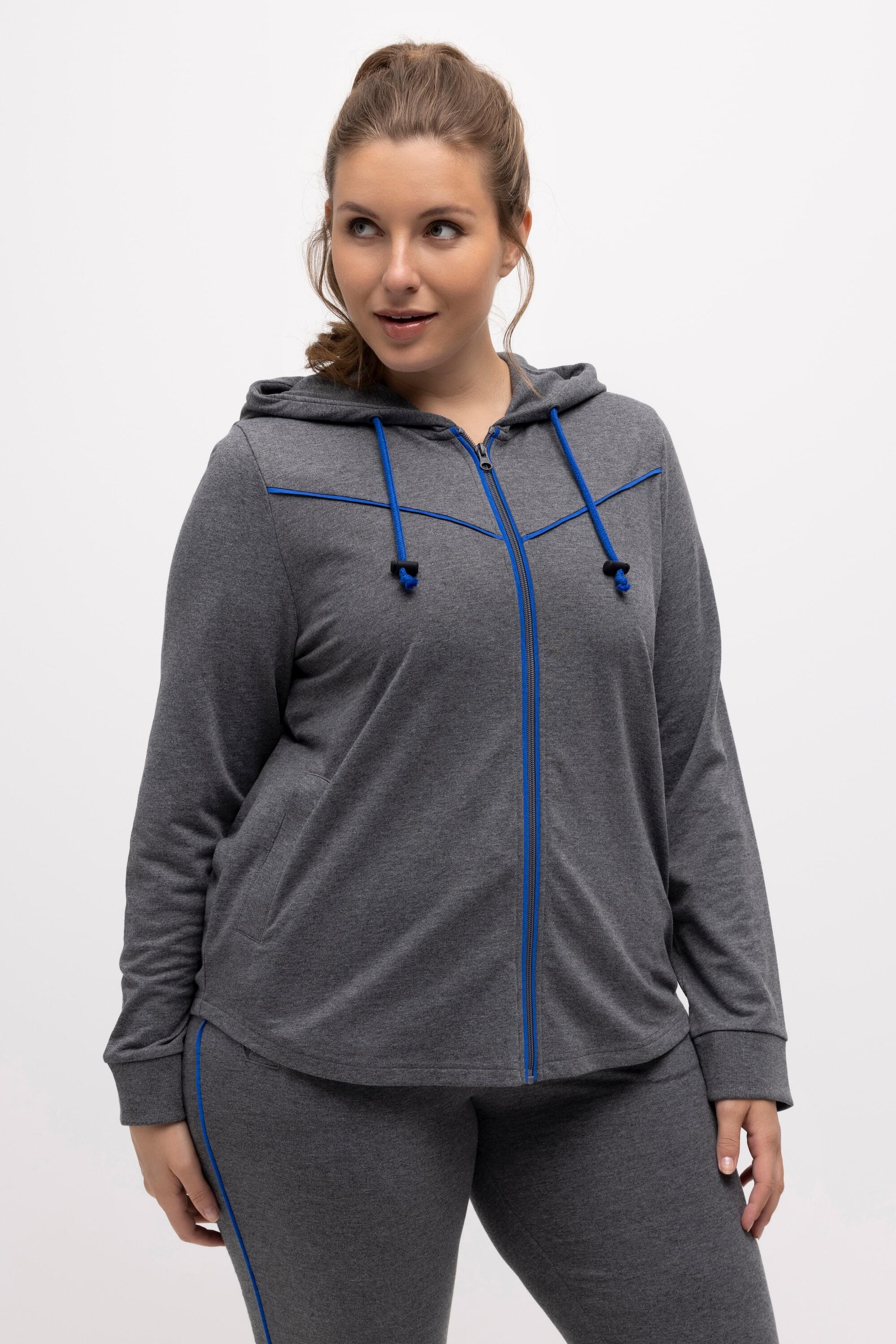 ULLA POPKEN Women's Fleece Jacket Plus Size GREY with Hood and Piping