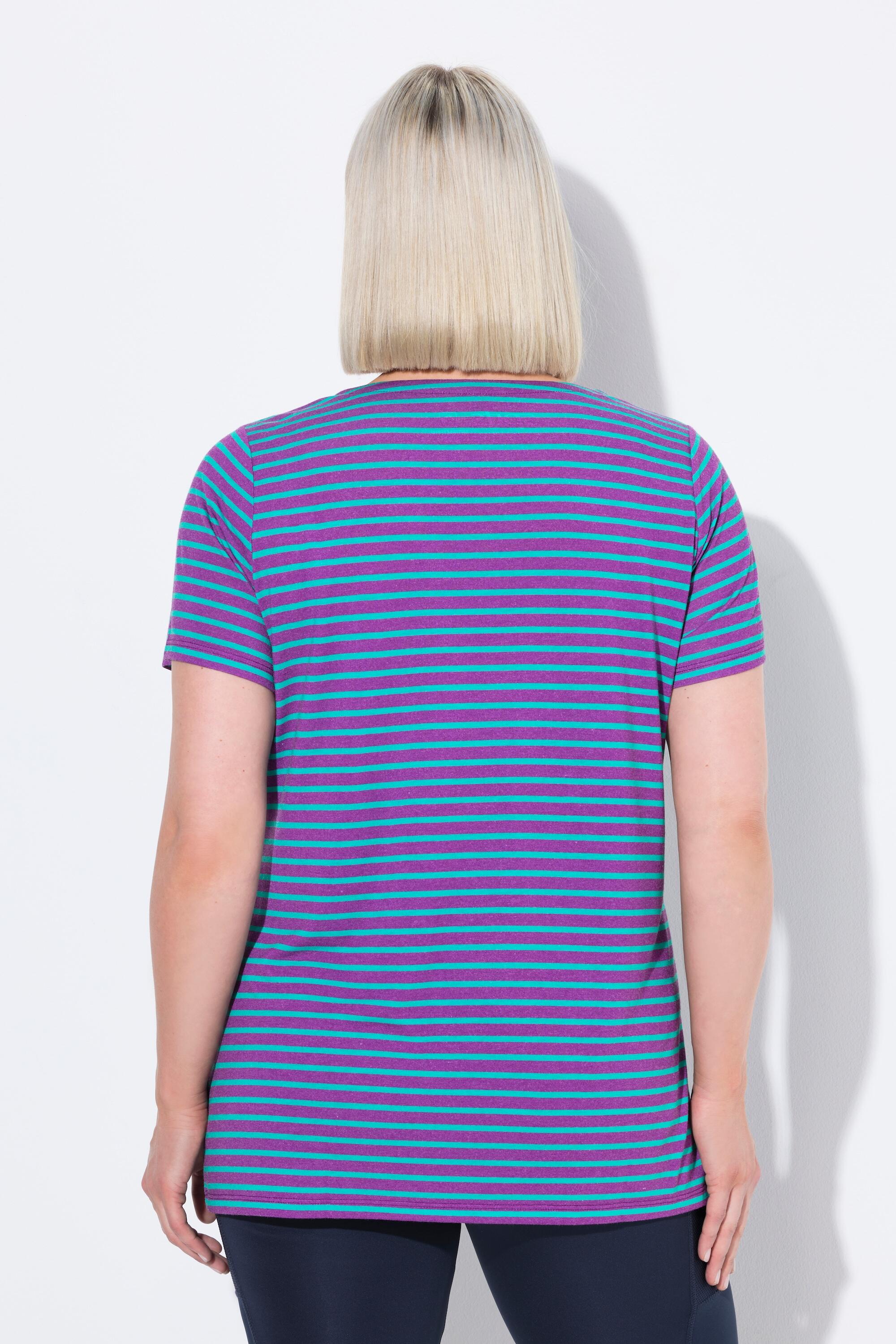 Femme T-shirt technique rayé. Col V et manches courtes. Coupe Classic 2/6