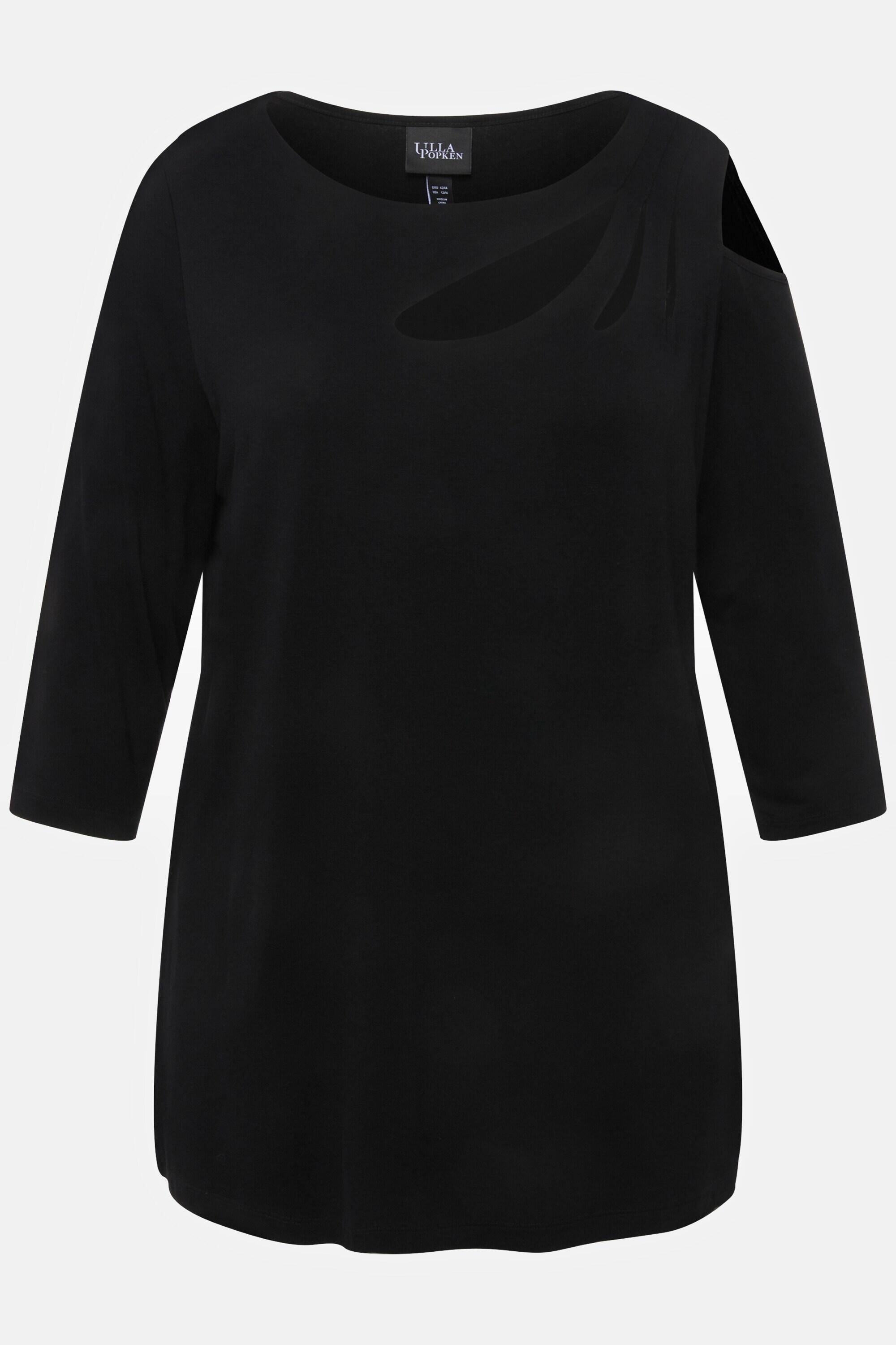 Femme T-shirt avec découpes encolure bateau et manches 3/4 coupe évasée 9/9