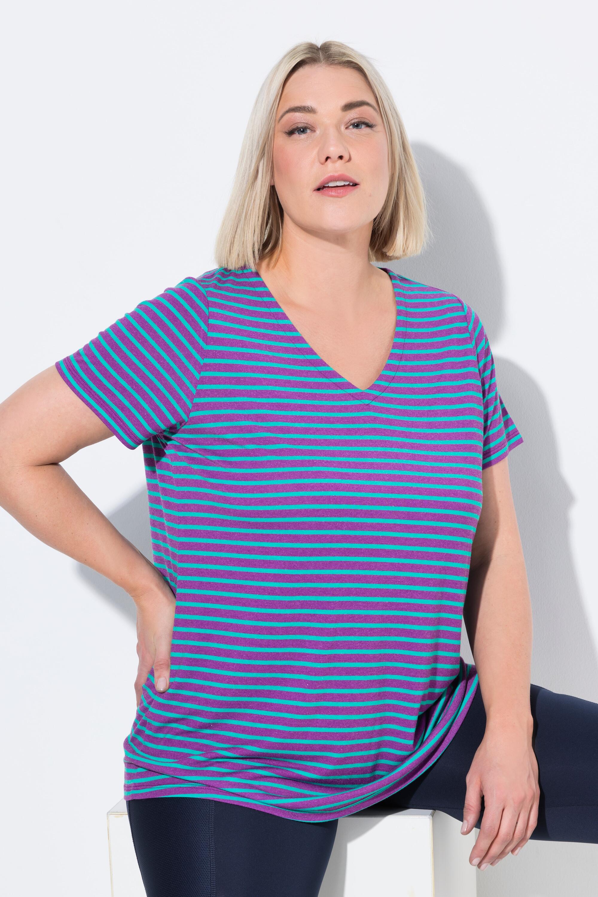 Femme T-shirt technique rayé. Col V et manches courtes. Coupe Classic 5/6