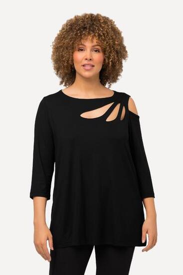 Damen Shirt Cut-Outs A-Linie U-Boot-Ausschnitt 3/4-Arm